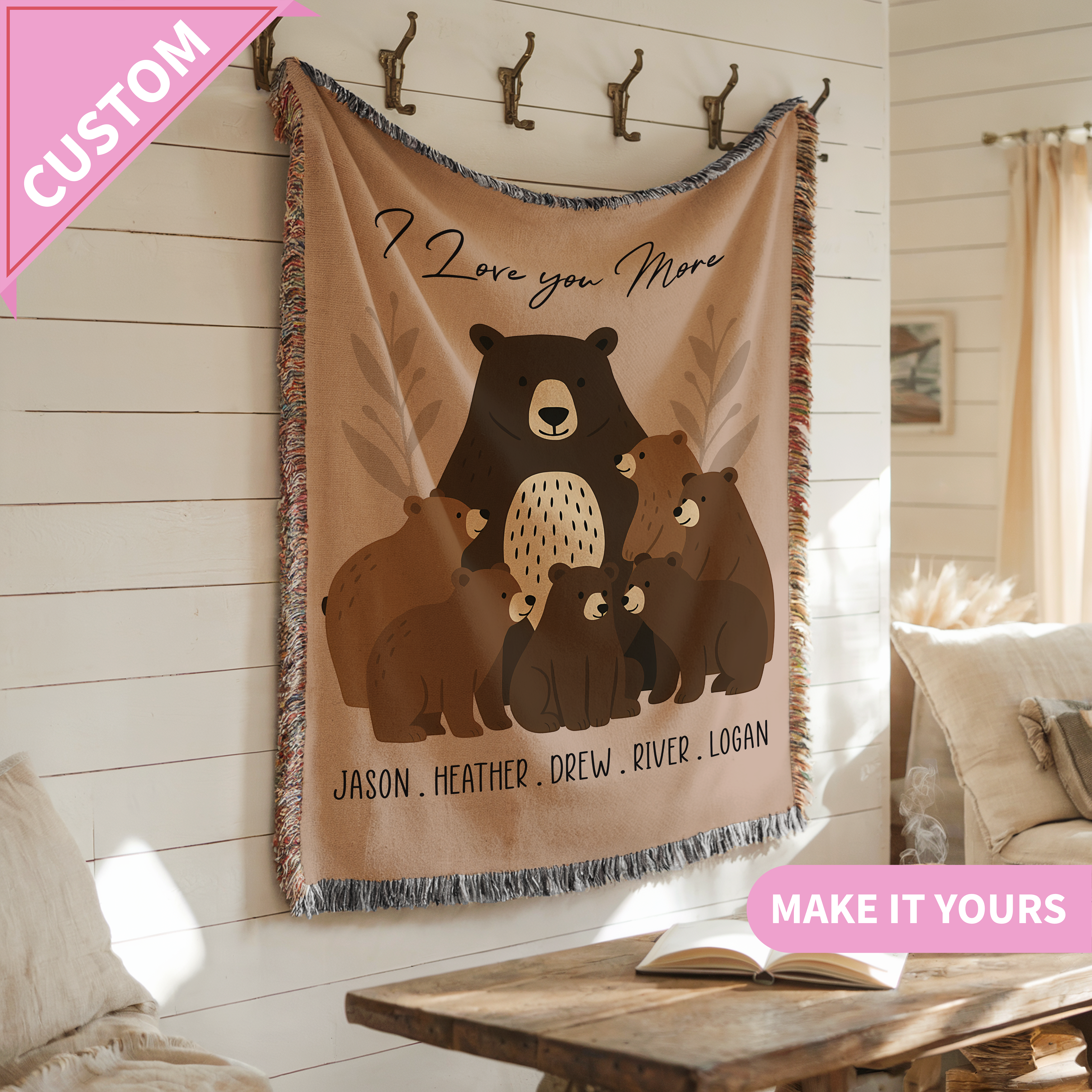 Personalized Mama Bear Woven Blanket