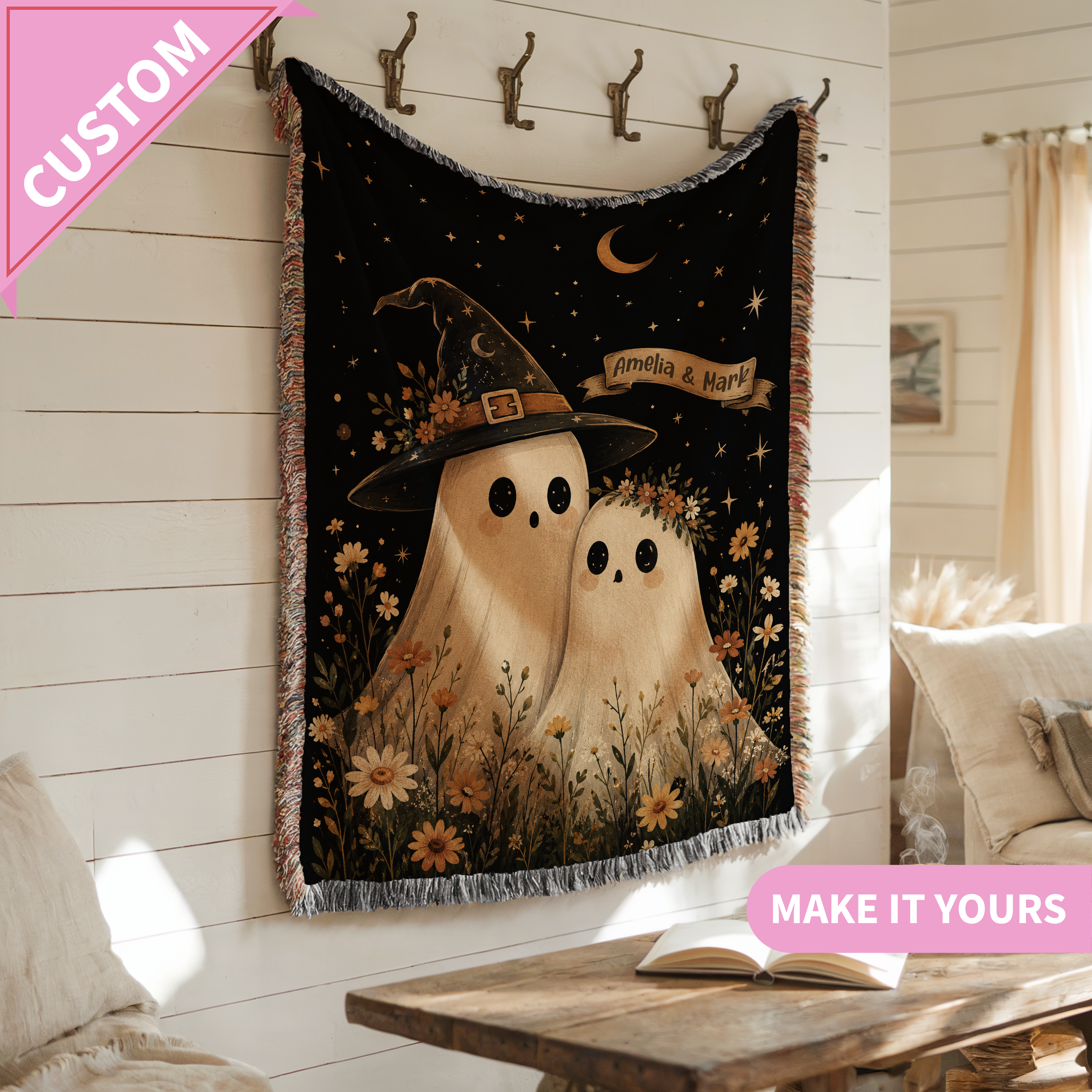 Personalisierte Halloween-Gruseldecke aus Webstoff