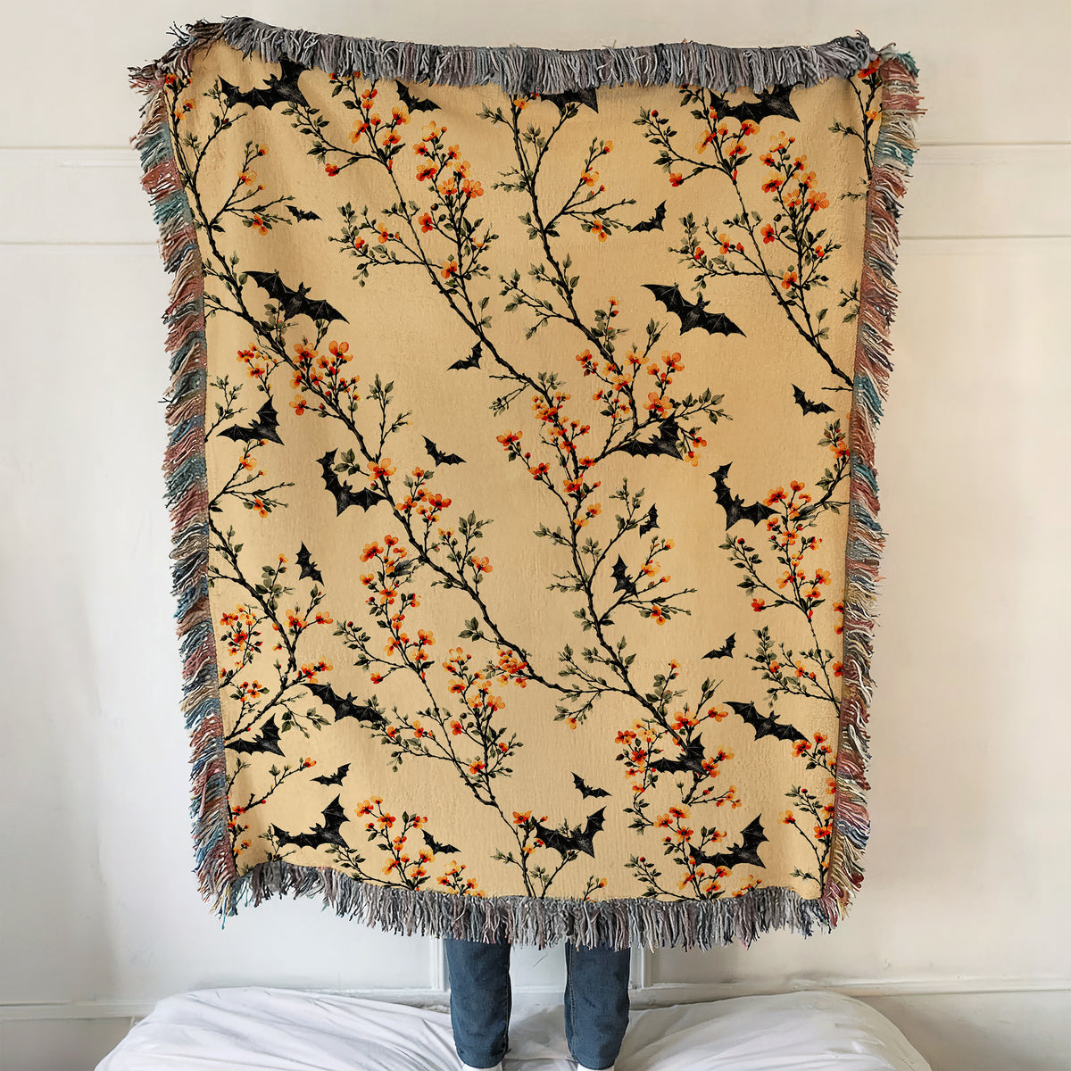 Couverture tissée avec chauves-souris gothiques
