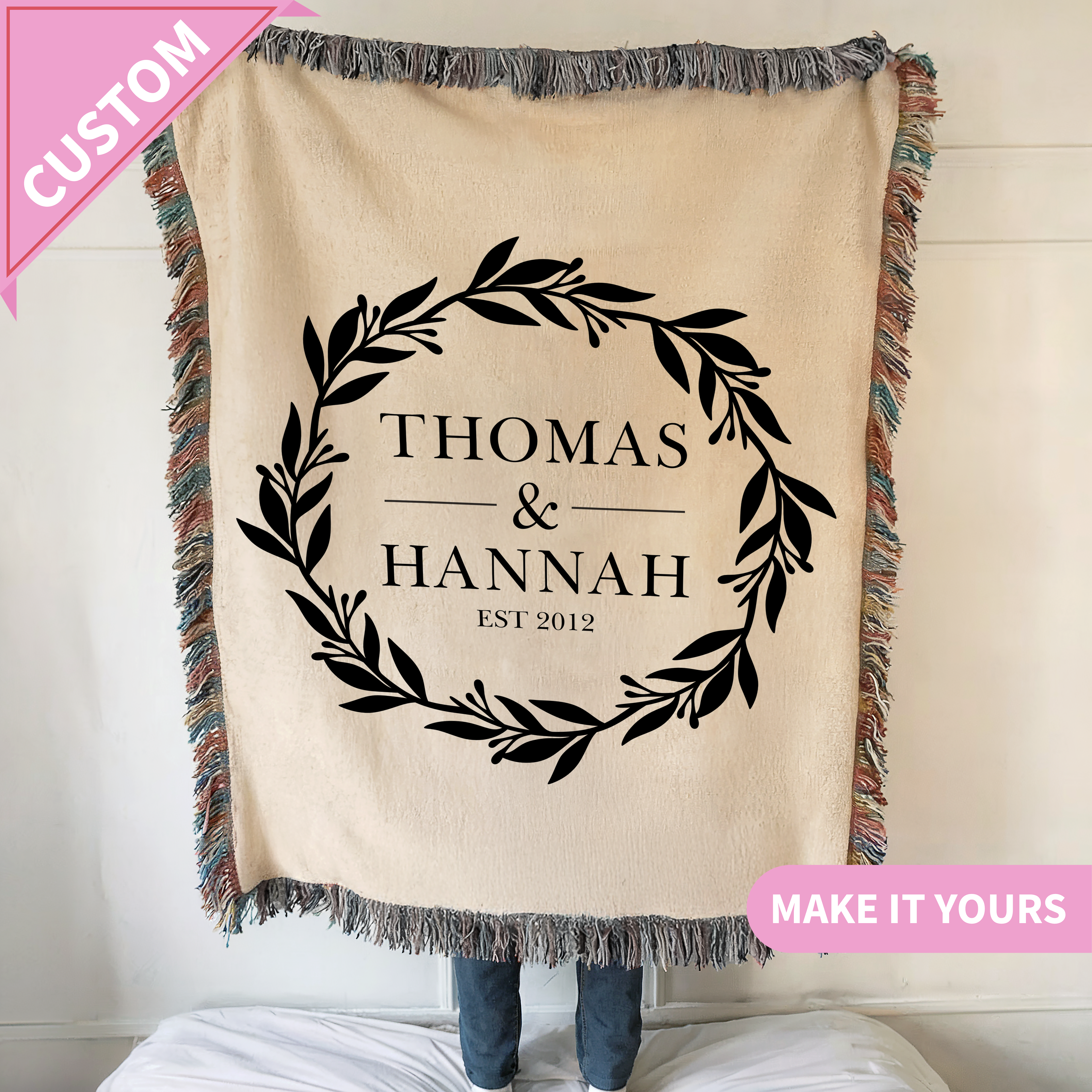 Personalized Mr And Mrs Family Name Woven Blanket