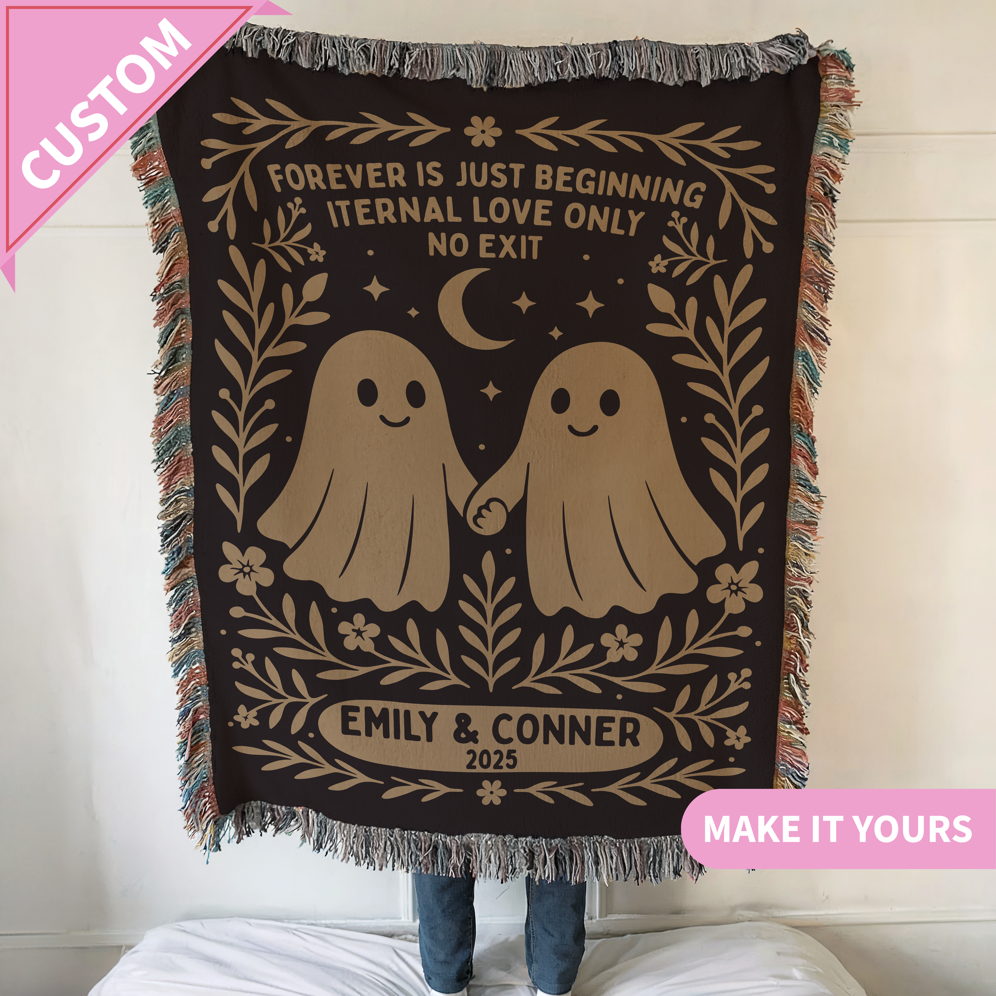 Personalized Forever Is Just The Beginning Ghost Couple Woven Blanket
