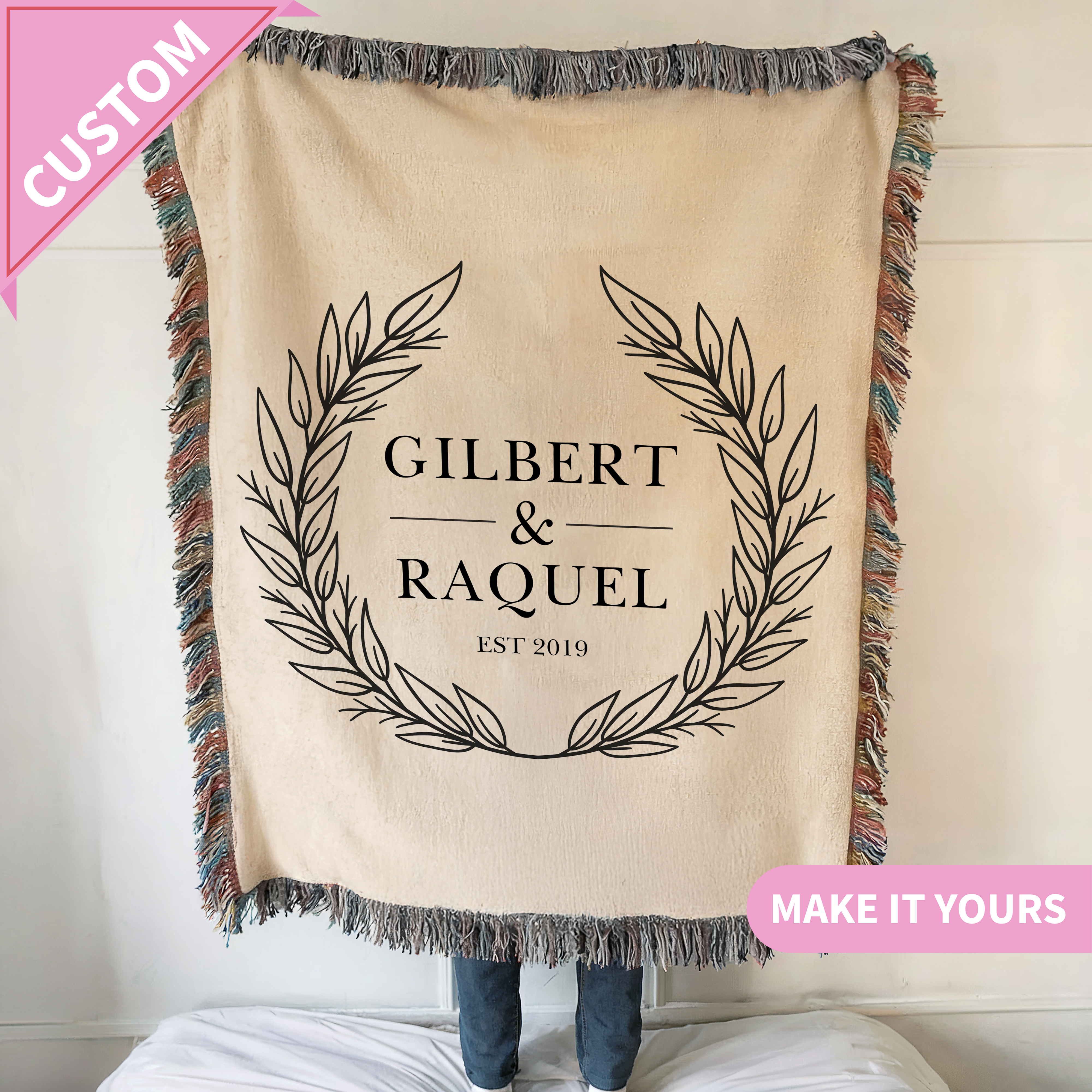 Personalized Woven Throw Anniversary Gift For Couples Blanket