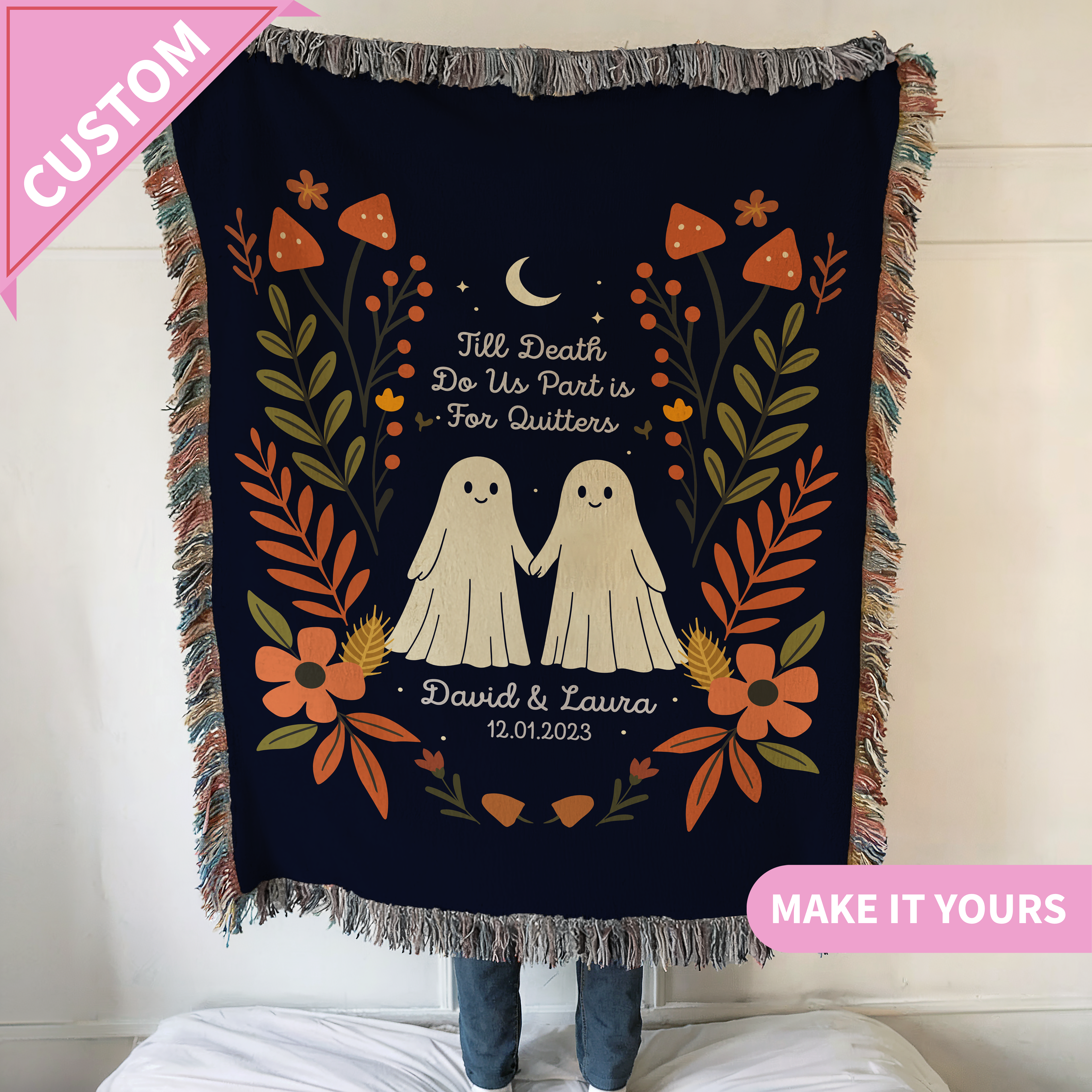 Personalized Till Death Do Us Part Is For Quitters Couple Woven Blanket
