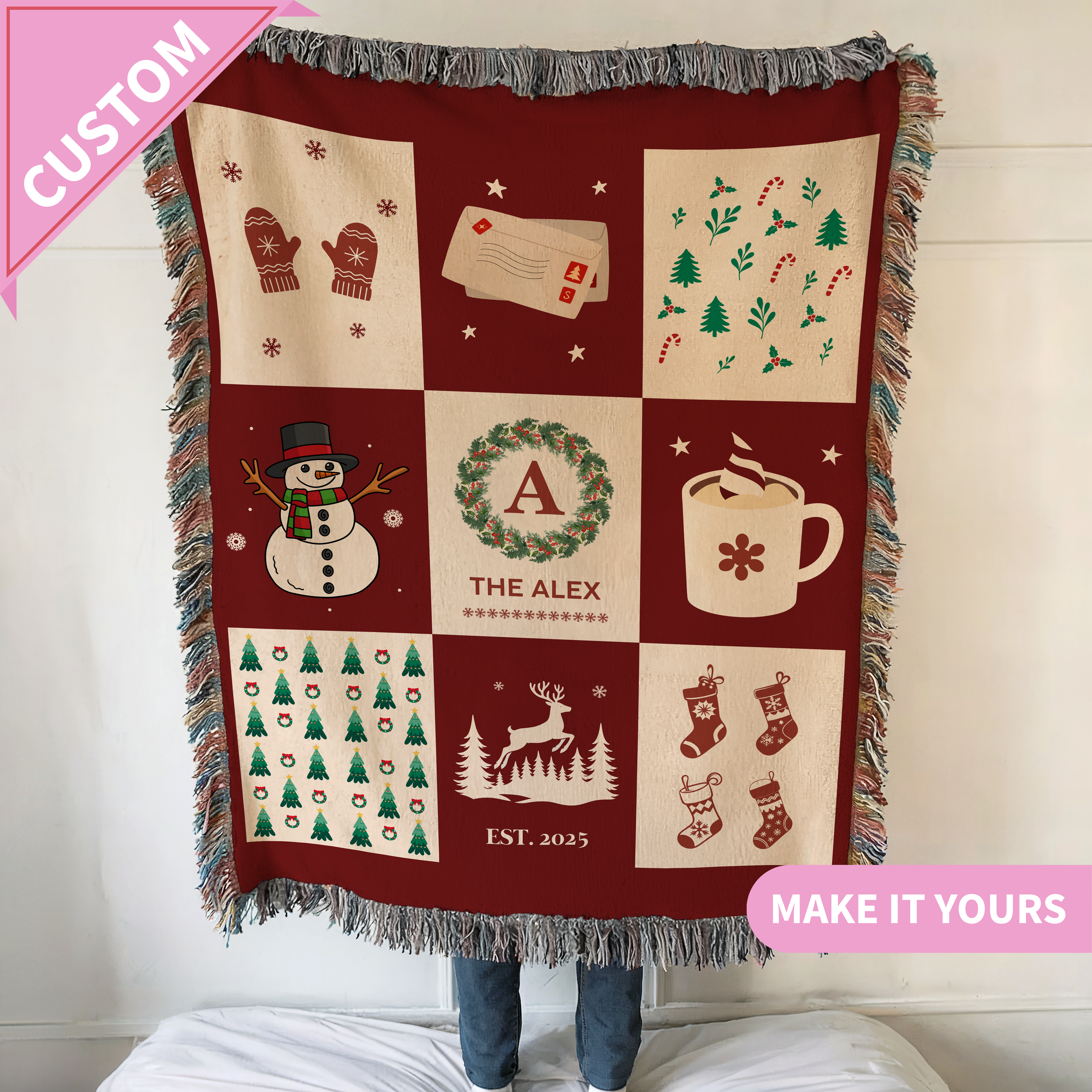 Custom Family Christmas Name & Year Blanket