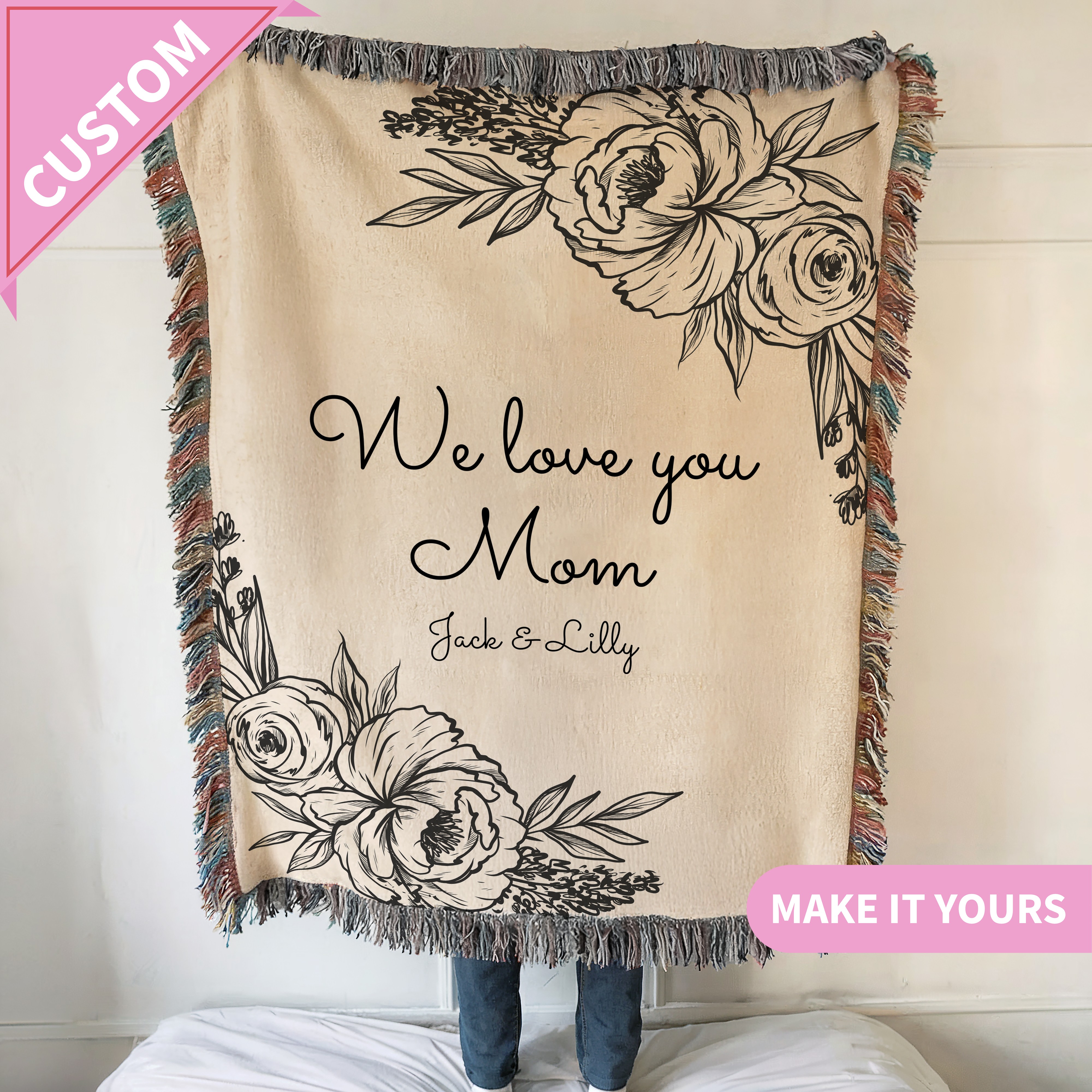 Personalized Mother's Day Gift For Mom Woven Blanket