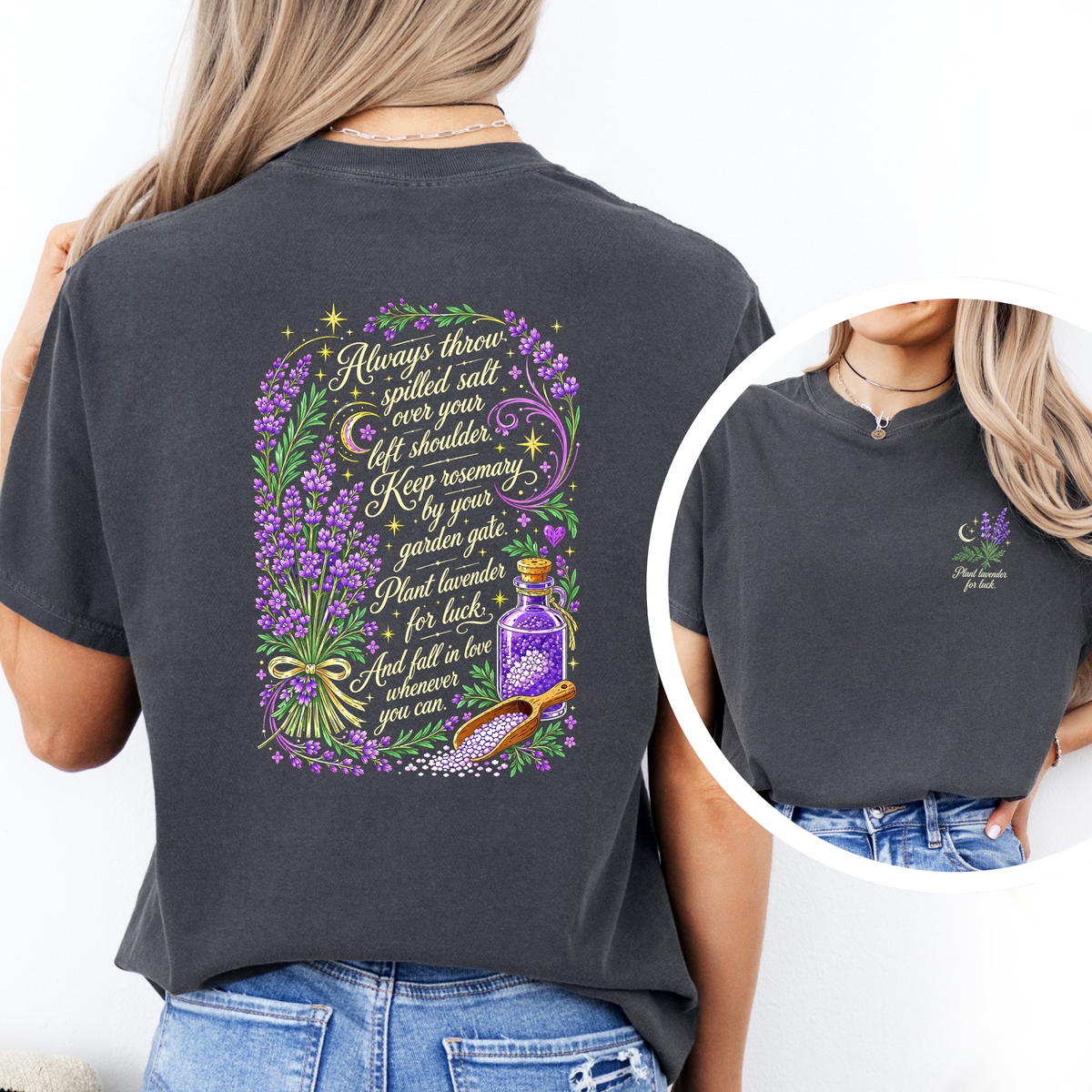 Always Throw Spilled Salt Over Your Left Shoulder Lavender Witchy Tee