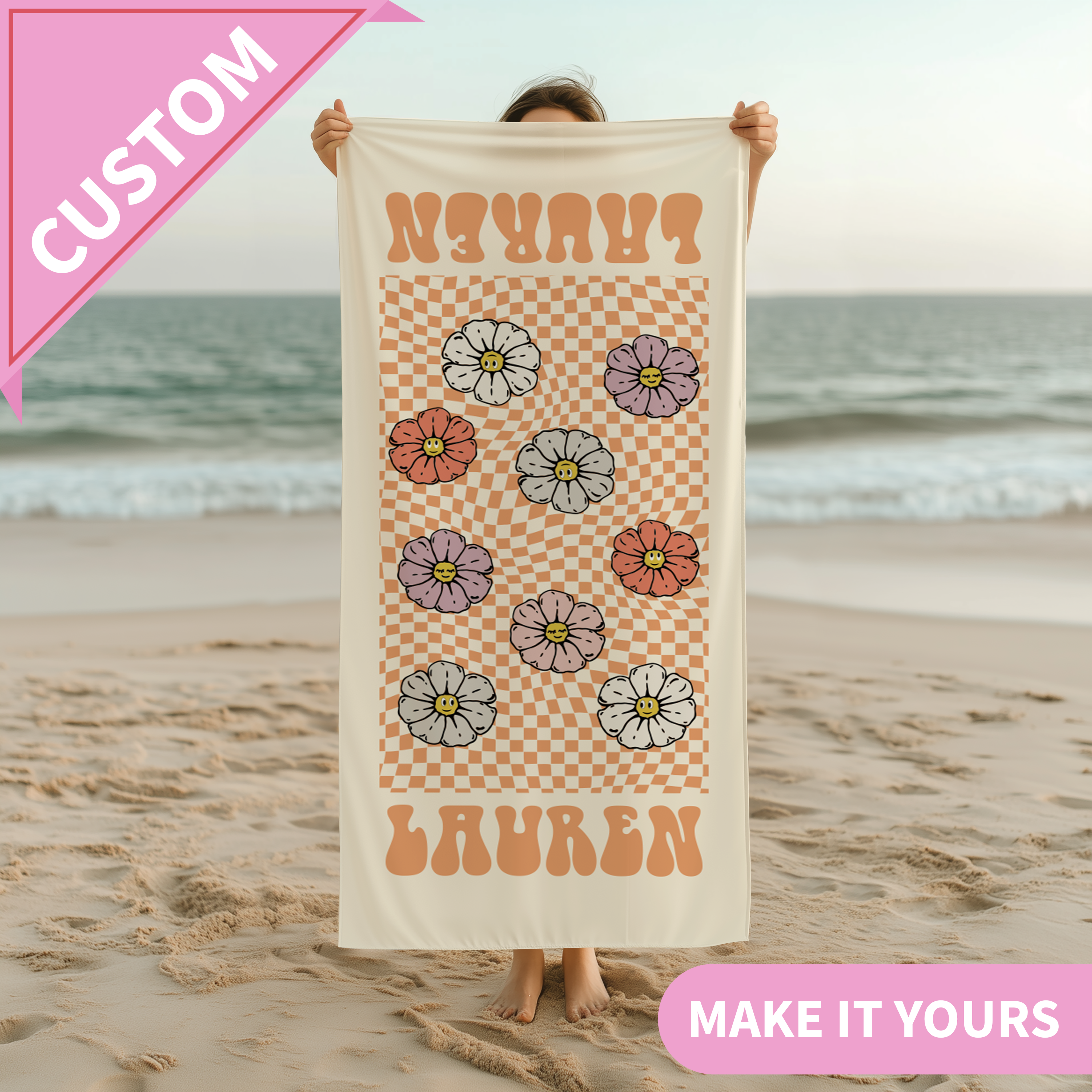 Personalized Retro Beach Custom Name Towel