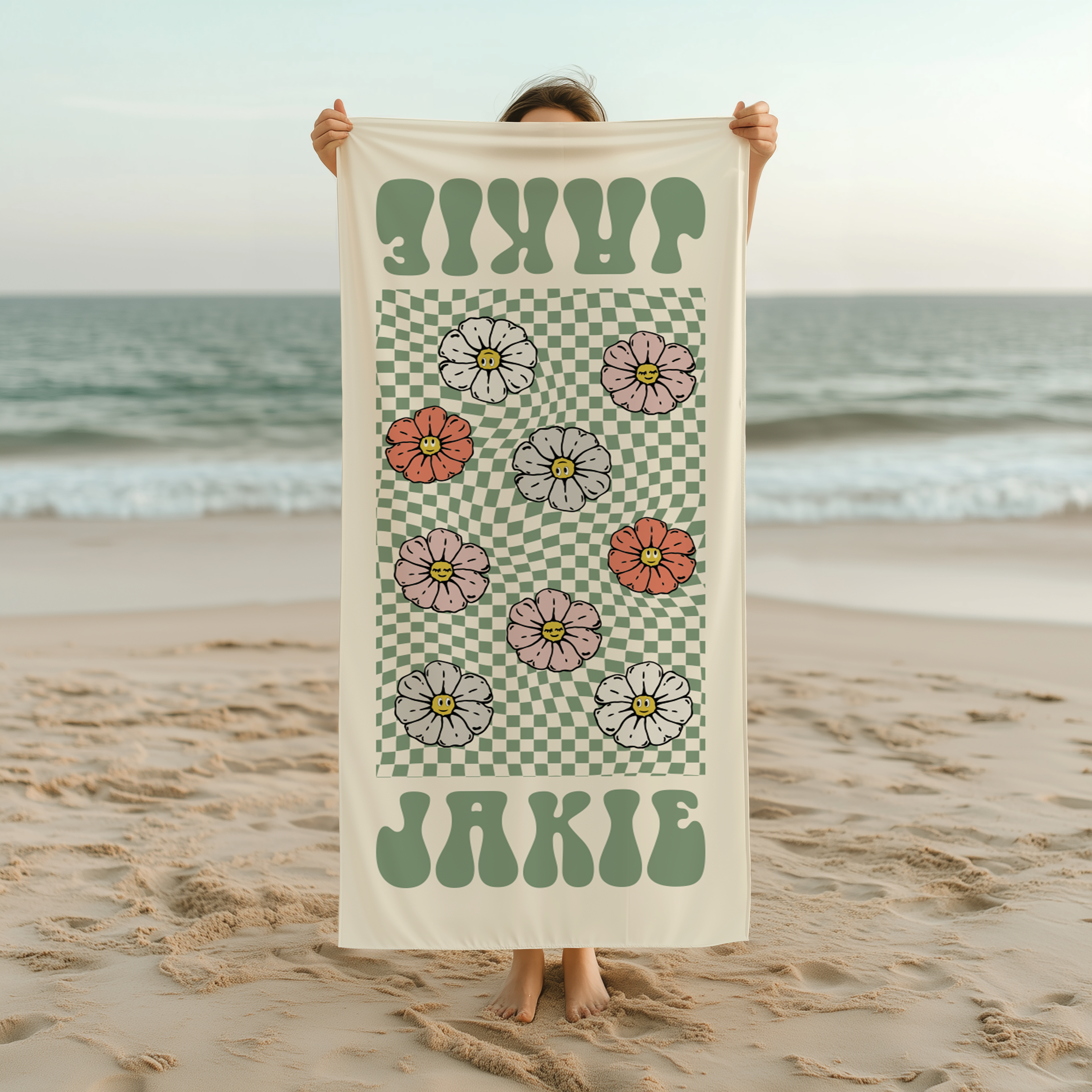Personalized Retro Beach Custom Name Towel