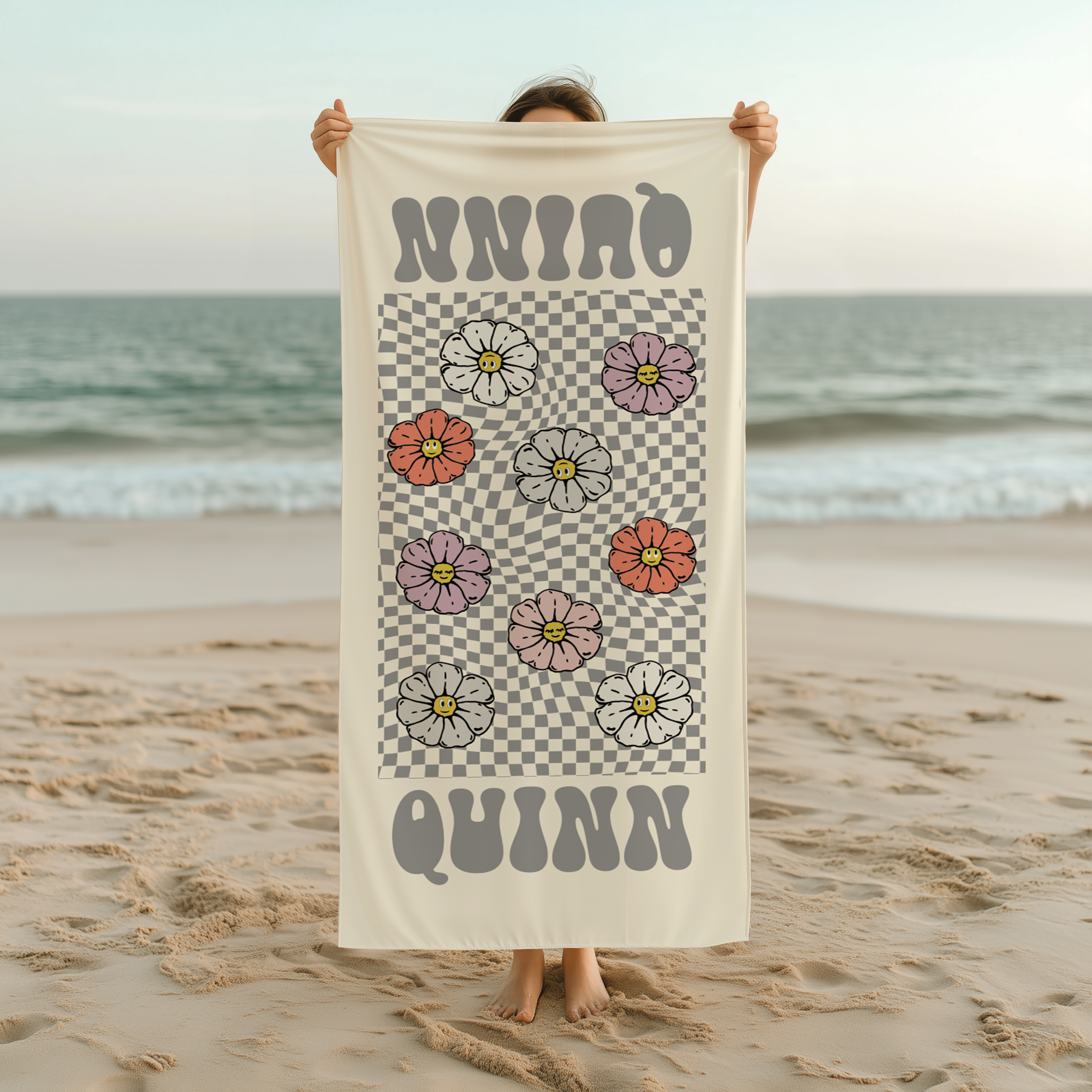 Personalized Retro Beach Custom Name Towel