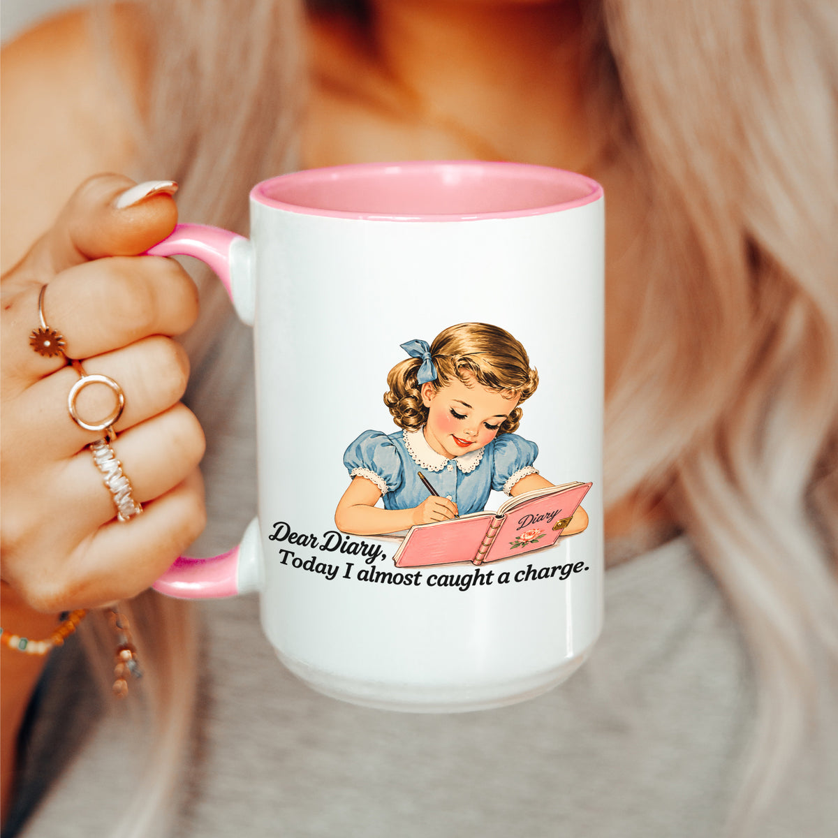 Today I Almost Caught A Charge coffee cup in pink trim