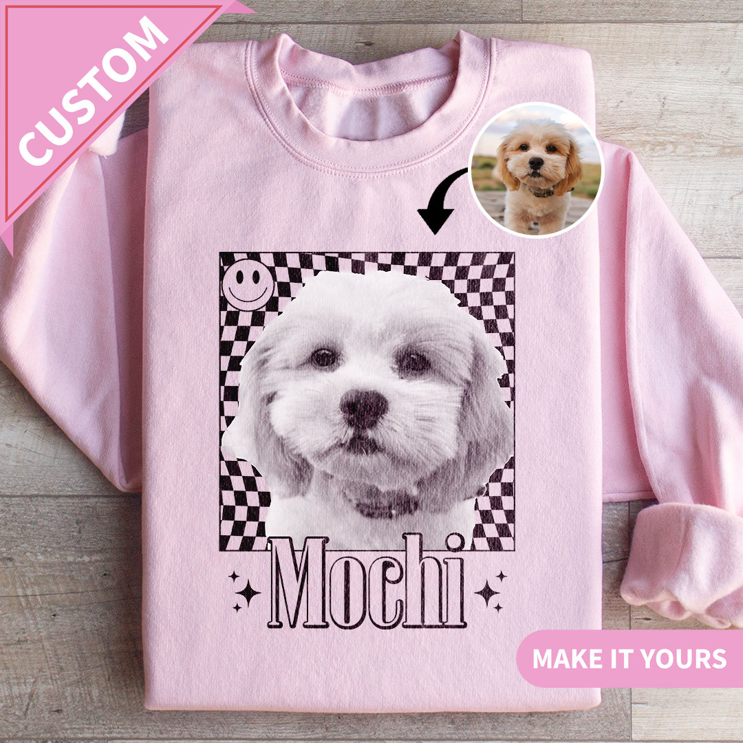 Custom Pet Face Y2K Retro Checkered Design Sweatshirt