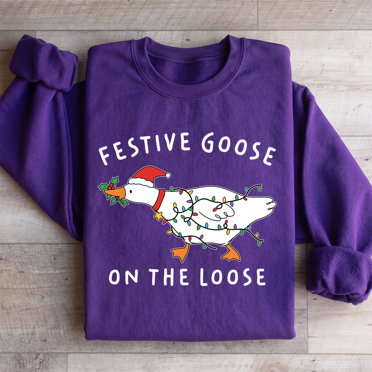 Sweat-shirt à col ras-du-cou « Malices des fêtes » amusant - oie festive en liberté