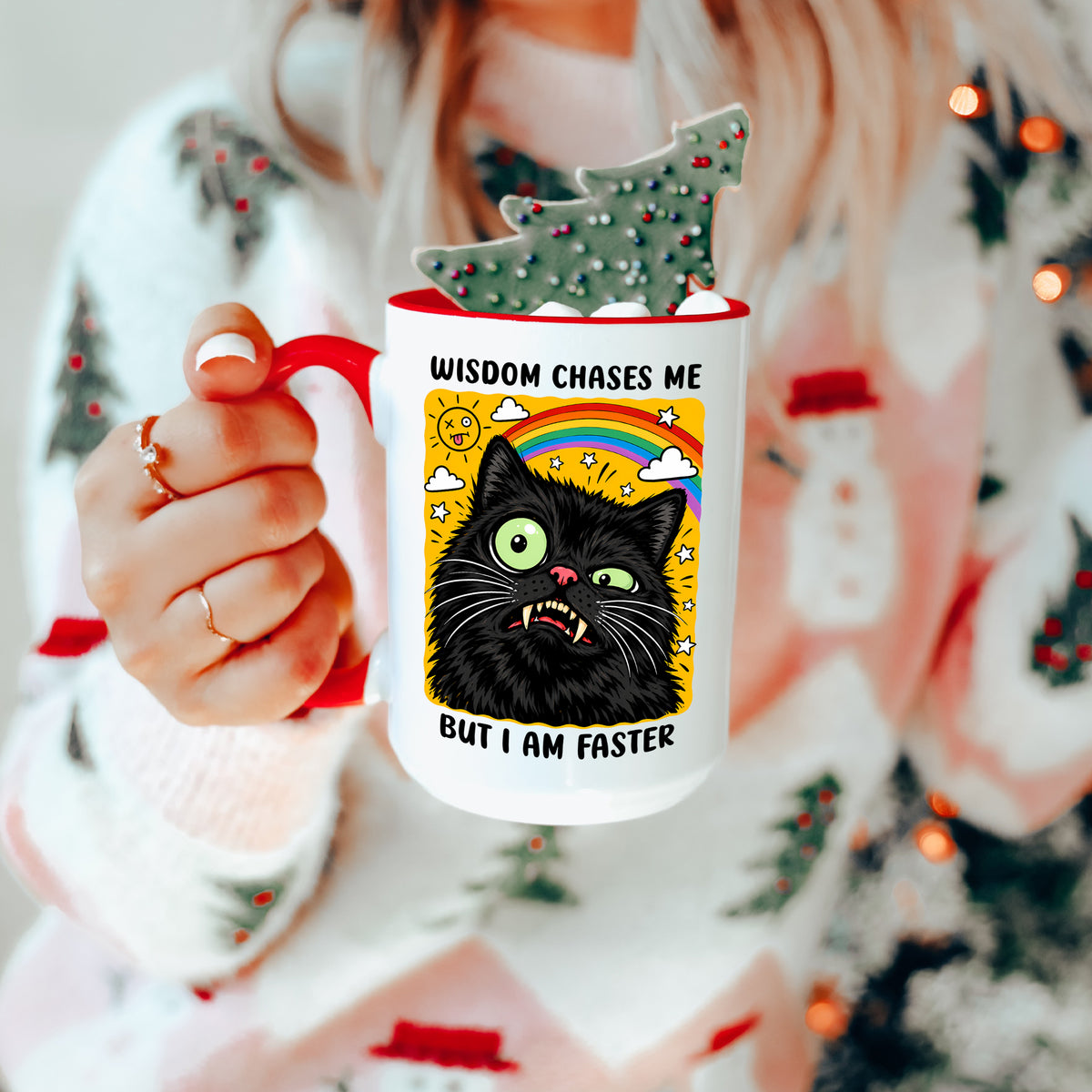 Tasse „Die Weisheit jagt mich, aber ich bin schneller“