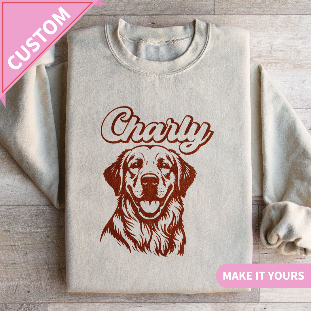 Custom Dog Face Pet Name & Outline Design Sweatshirt