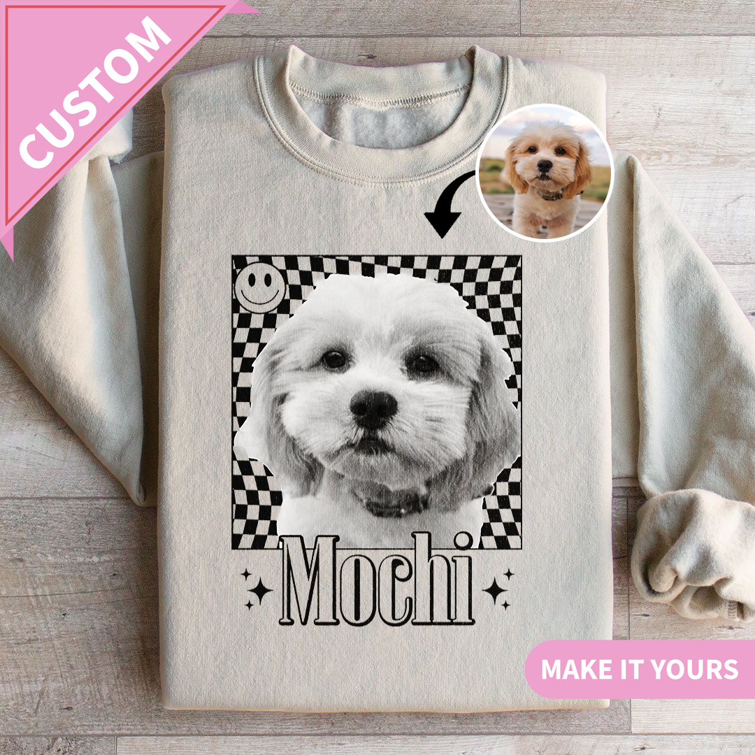 Custom Pet Face Y2K Retro Checkered Design Sweatshirt