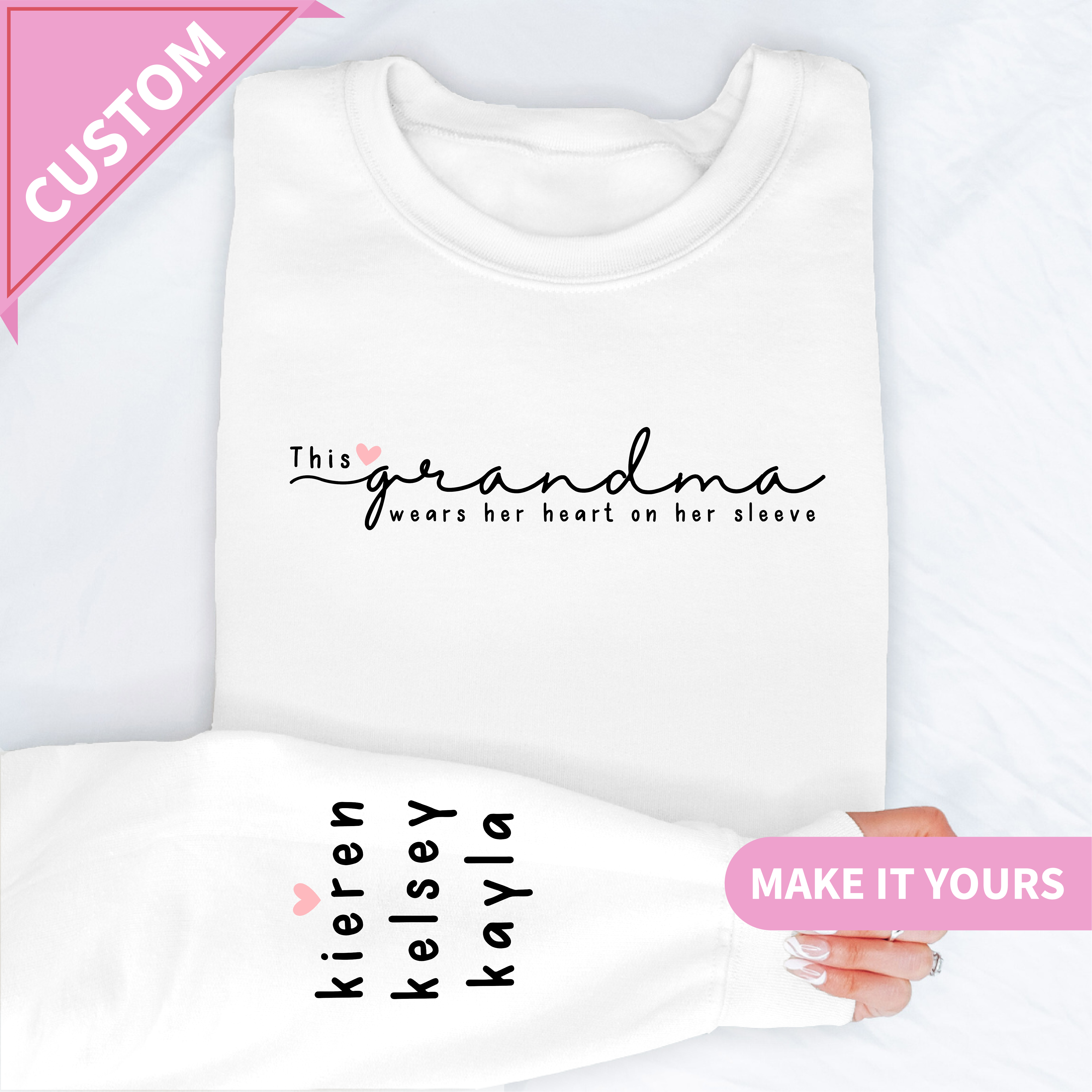 Custom Grandma Hearts on Sleeve Sweatshirt