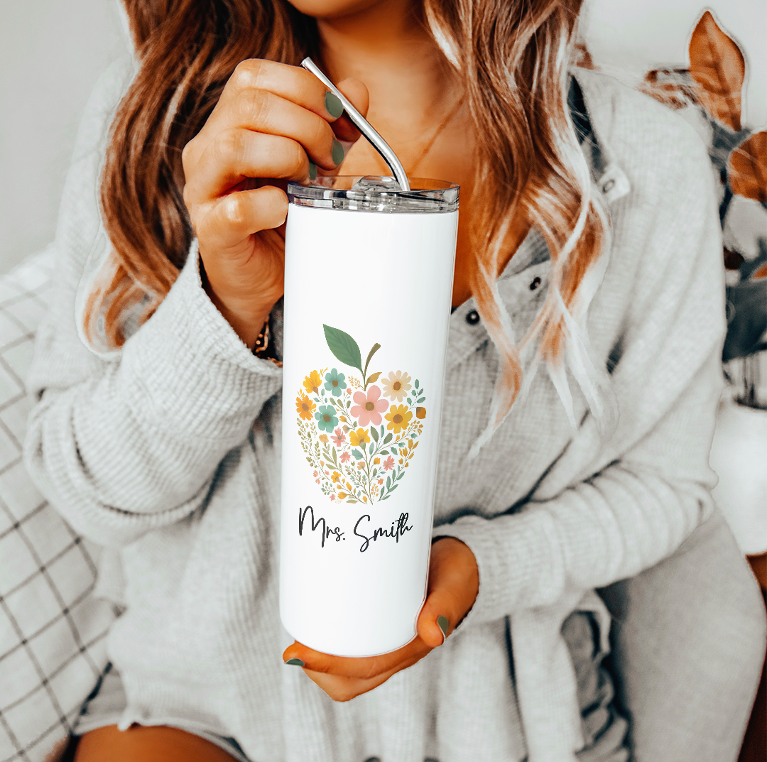 Personalized Floral Apple Tumbler