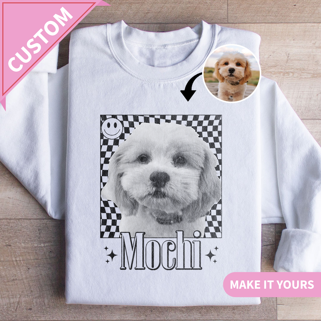 Custom Pet Face Y2K Retro Checkered Design Sweatshirt