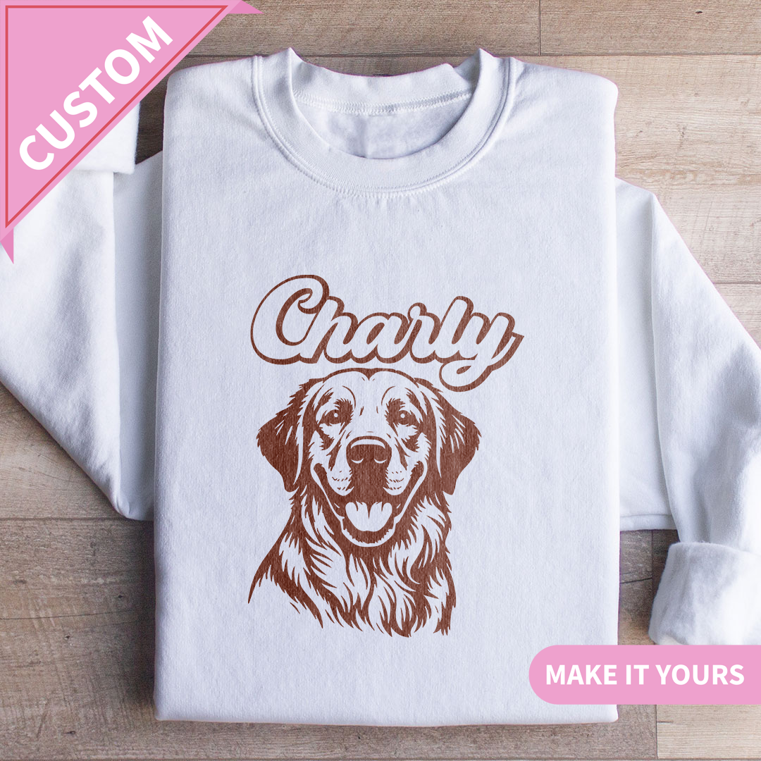 Custom Dog Face Pet Name & Outline Design Sweatshirt