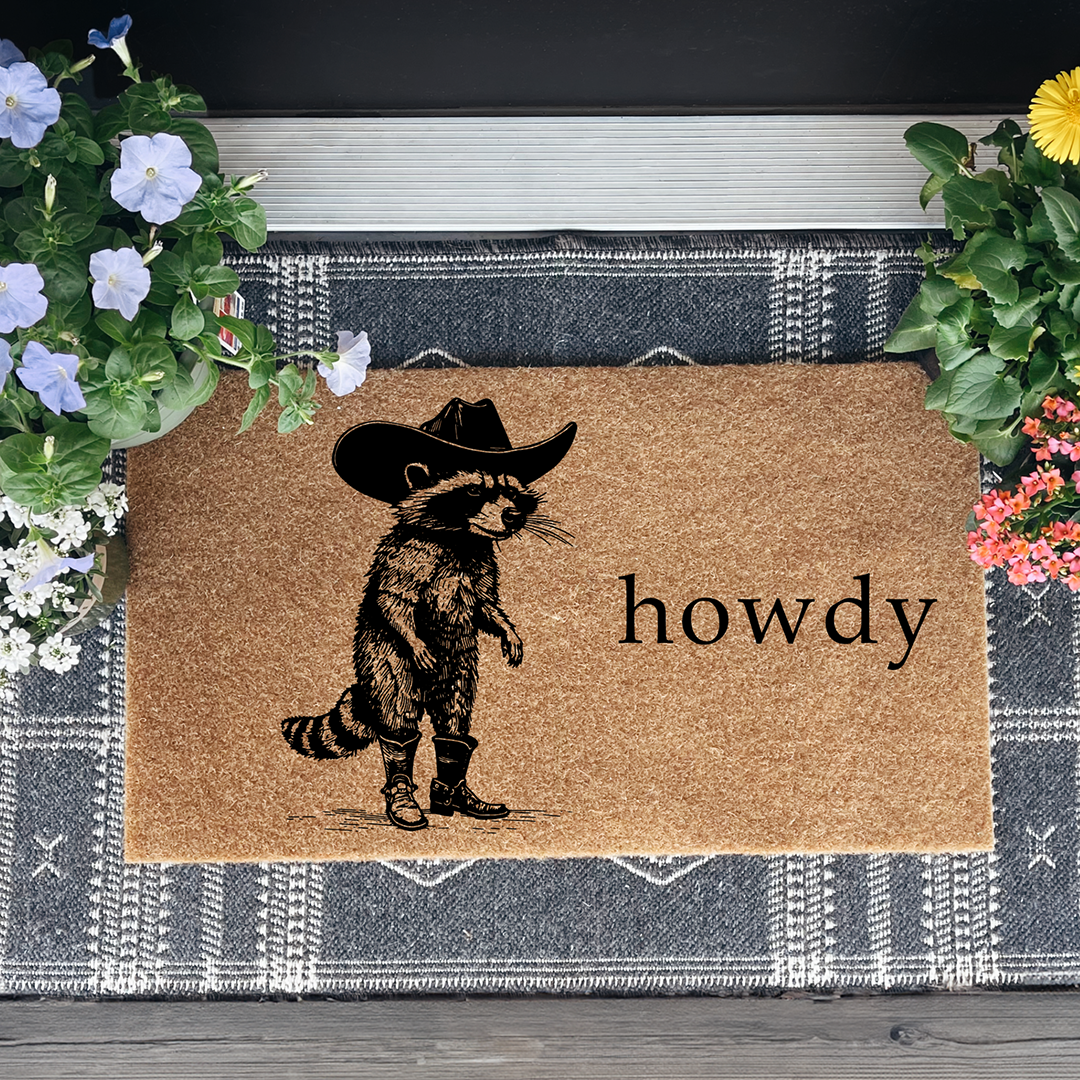 Howdy Racoon Cowboy Funny Doormat