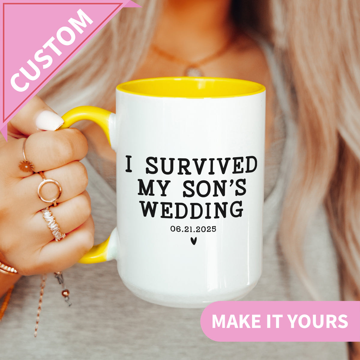 Taza personalizada «Sobreviví a la boda de mi hijo»