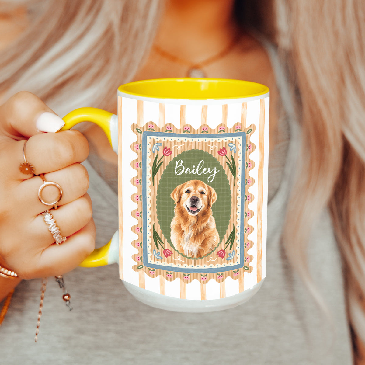 Personalisierte Tasse mit Haustierfoto im Aquarellstil