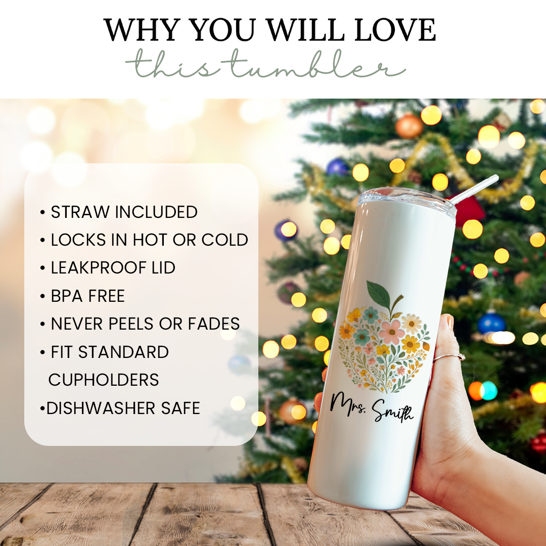 Personalized Floral Apple Tumbler