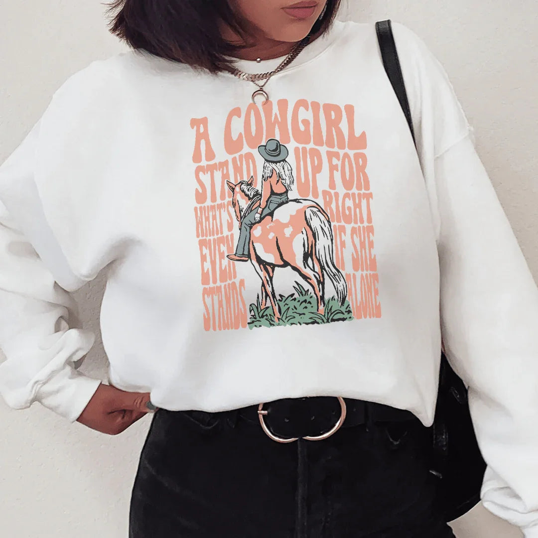 A Cowgirl Stand Up For What's Right Even If She Stands Alone Tee White / S Peachy Sunday T-Shirt