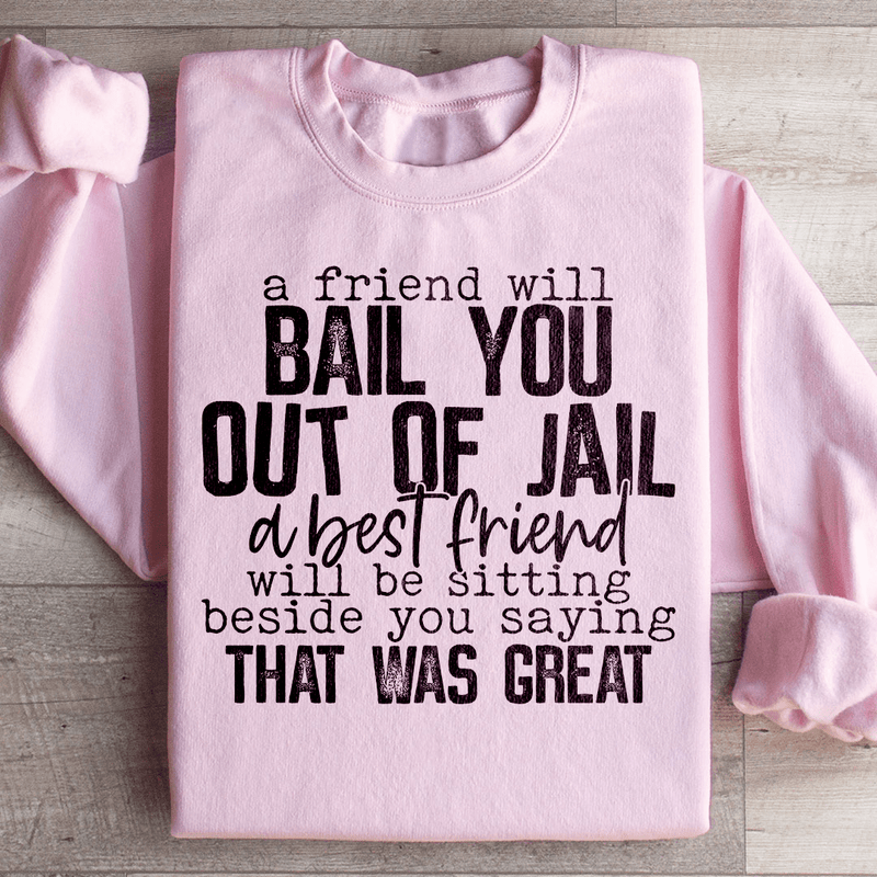 A Friend Will Bail You Out Of Jail Sweatshirt Light Pink / S Peachy Sunday T-Shirt