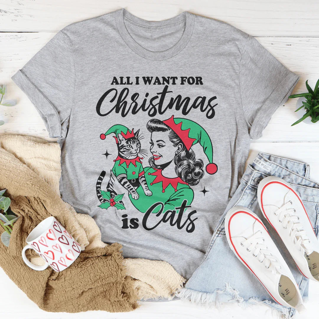 All I Want For Christmas Is Cats Tee Athletic Heather / S Peachy Sunday T-Shirt
