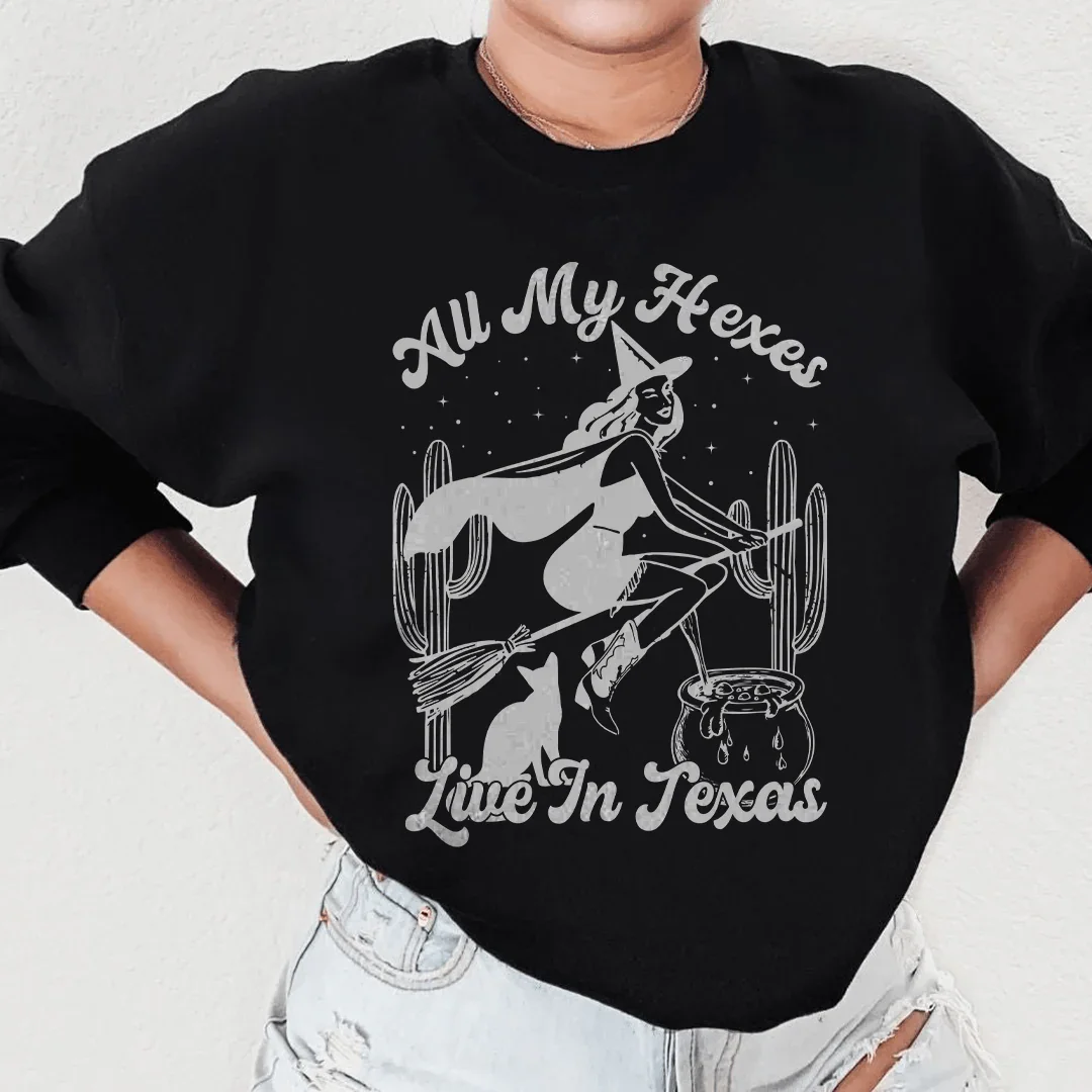 All My Hexas Live In Texas Sweatshirt Black / S Peachy Sunday T-Shirt