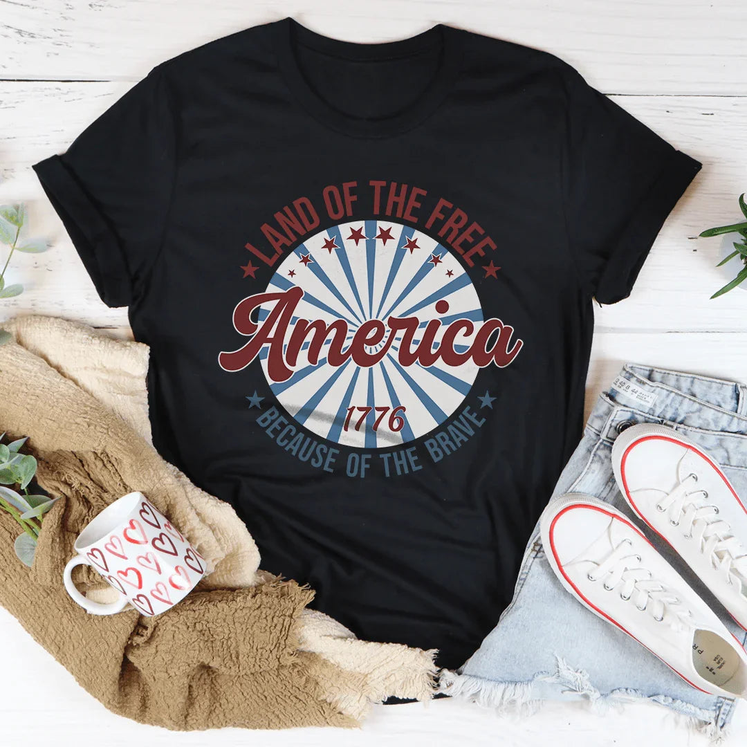 America Land Of The Free Because Of The Brave 1776 Tee Peachy Sunday T-Shirt