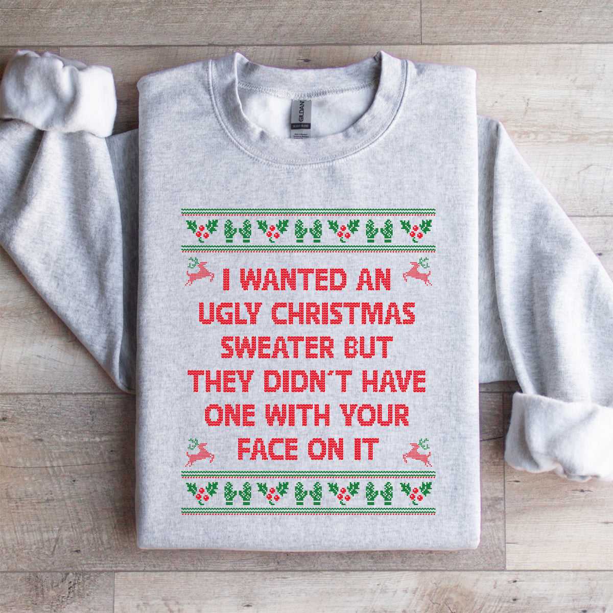 Ich wollte ein Sweatshirt mit einem hässlichen Weihnachtspullover-Motiv
