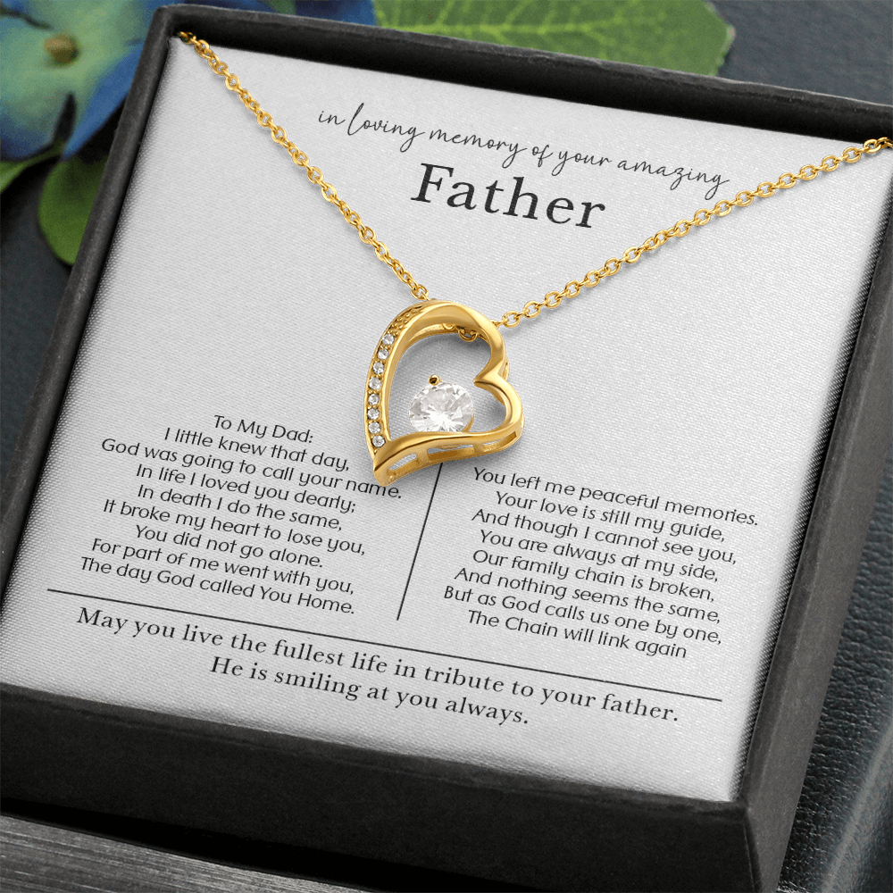 Andenkenkette mit Herz – \"In Loving Memory of Your Amazing Father\"