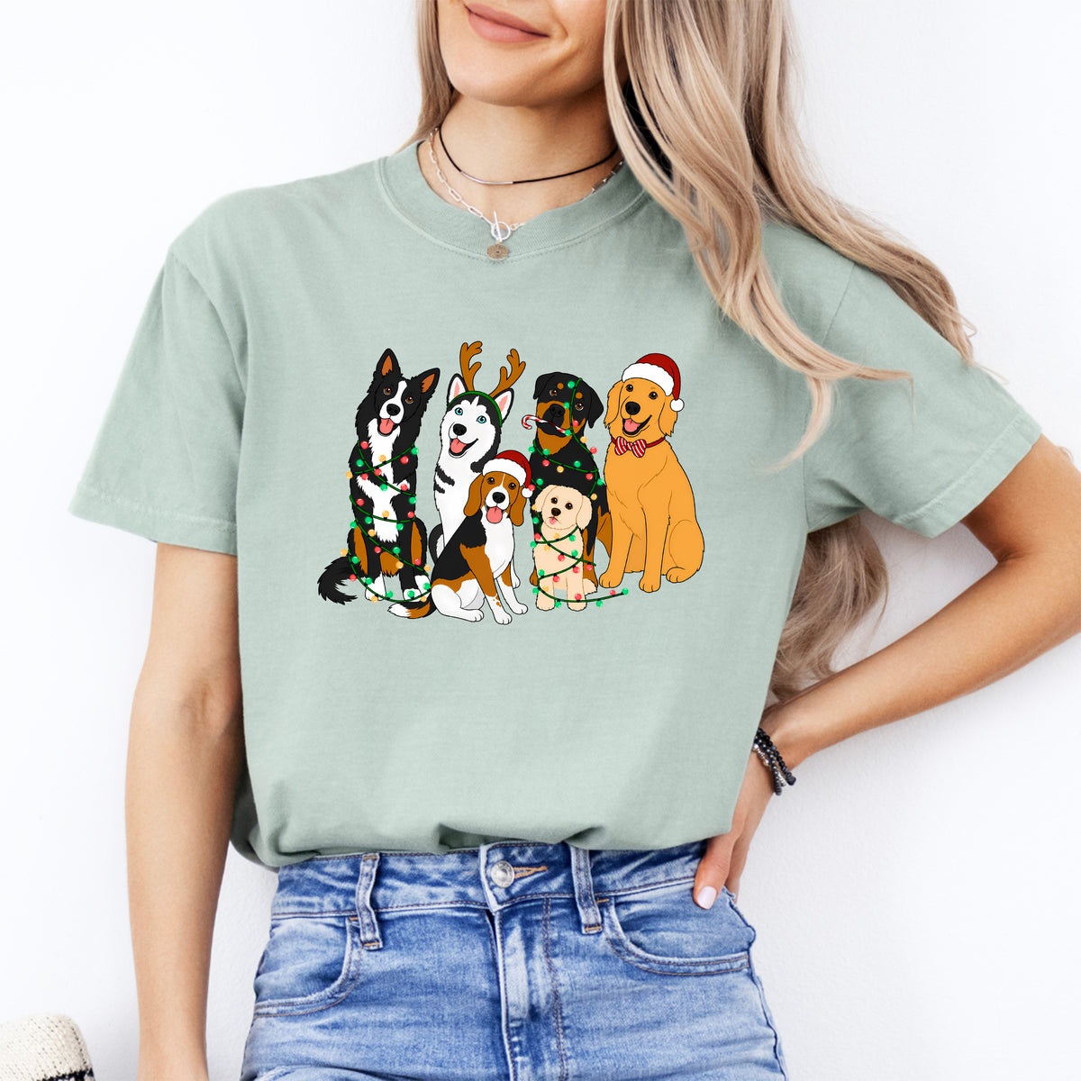 Camiseta de perros navideños adorables