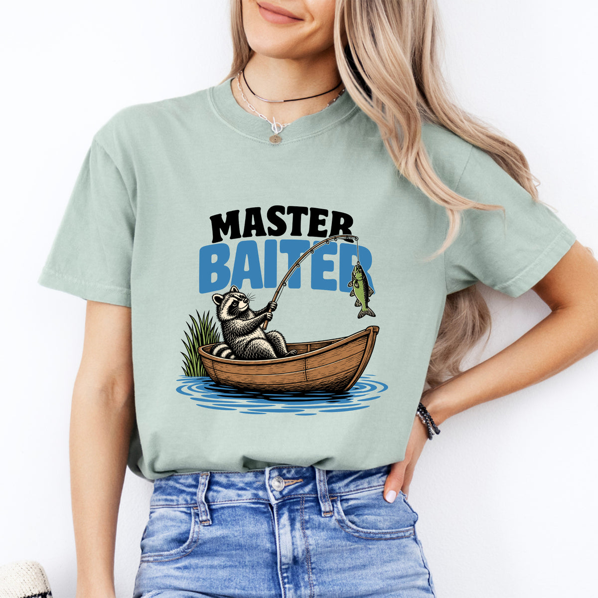 Lustiges Angel-T-Shirt mit „Master Baiter“-Grafik