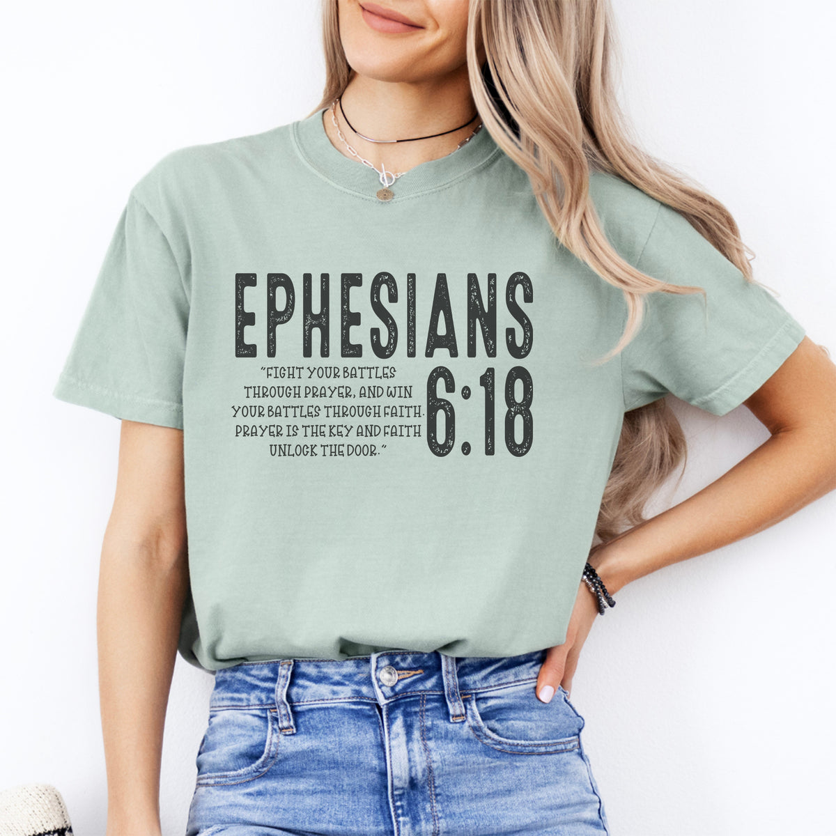 Christian Faith Prayer Warrior Graphic T-Shirt in Bay Green