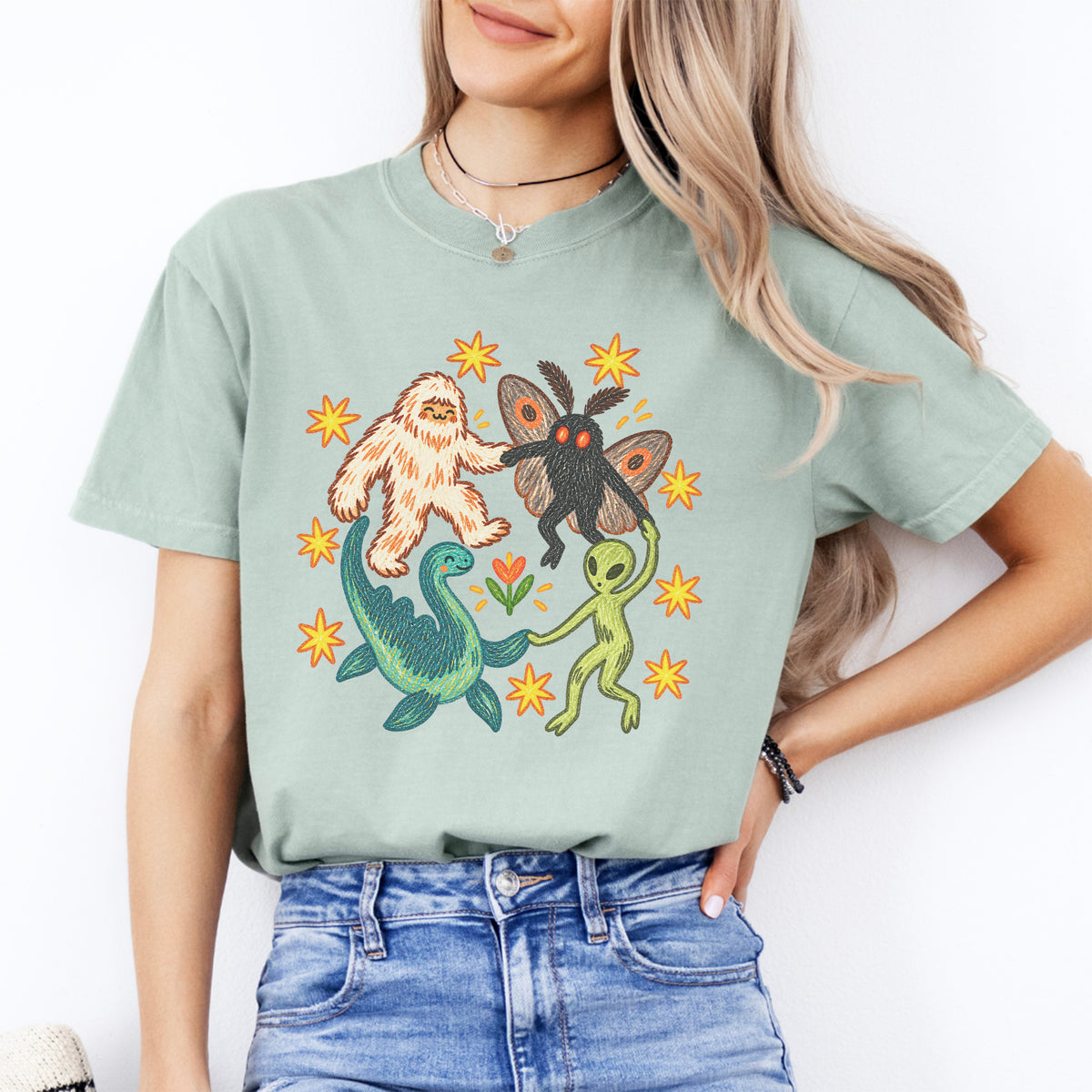 T-Shirt mit tanzenden Fabelwesen-Aufdruck
