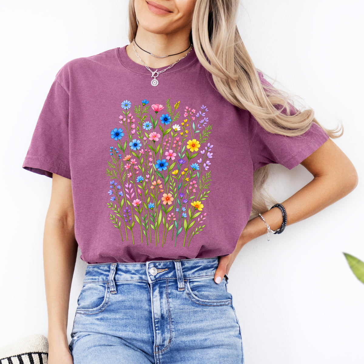 T-Shirt mit Wildblumen im Vintage-Stil