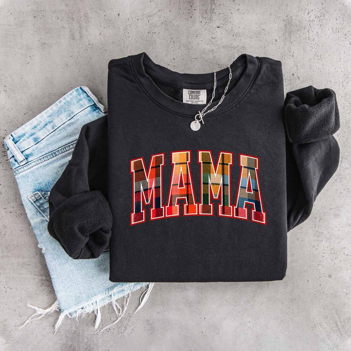 Vintage Fall Plaid Mama Sweatshirt