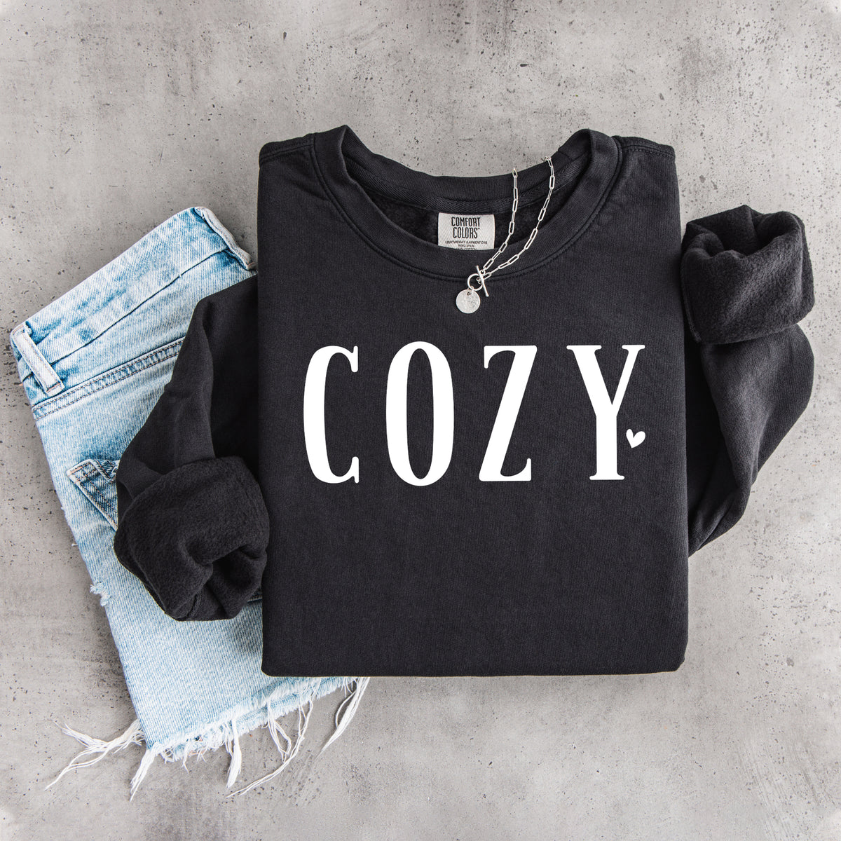 \"Cozy\" Minimalist Heart Typography Sweatshirt