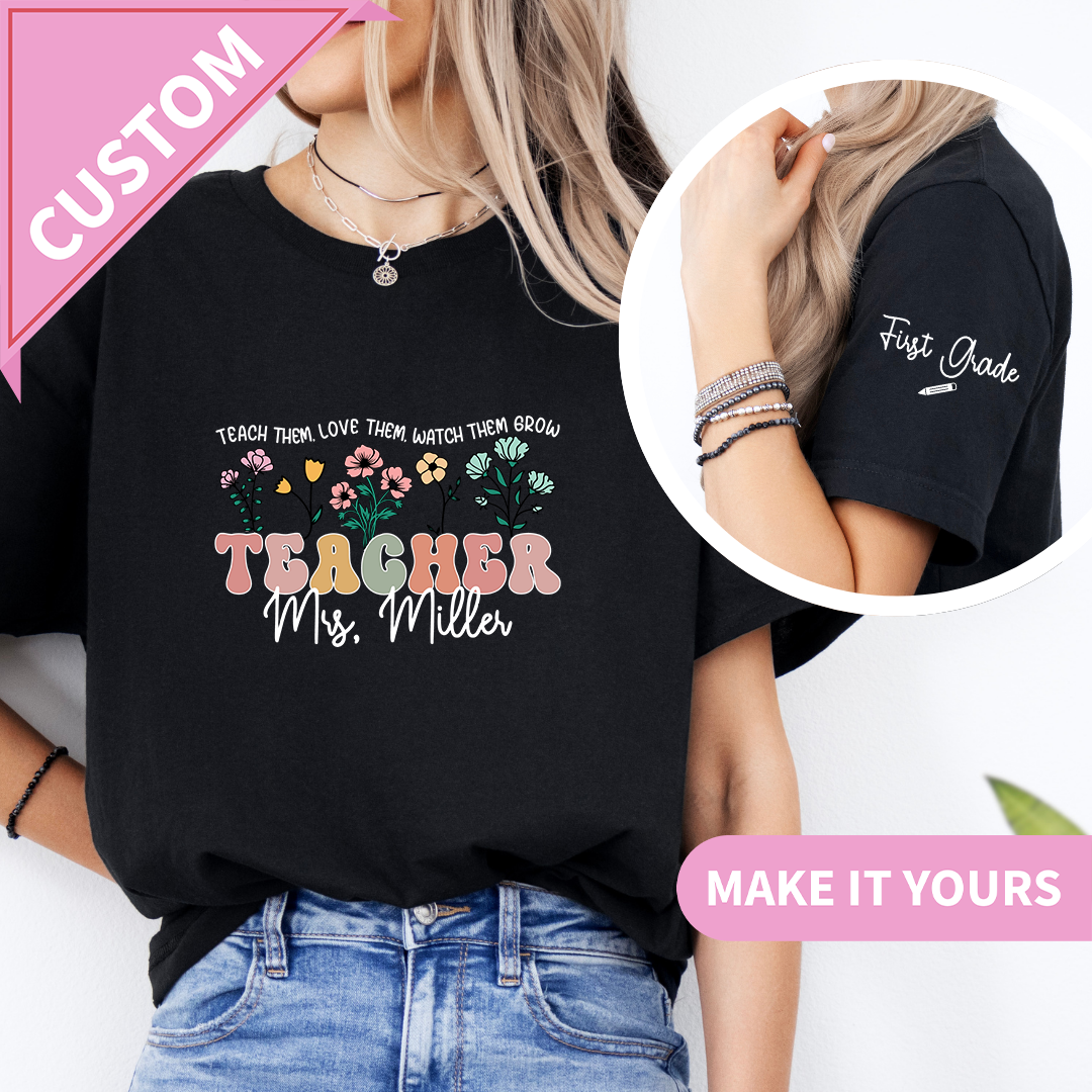 Custom Retro Floral Teacher Wildflower Groovy Gift Tee