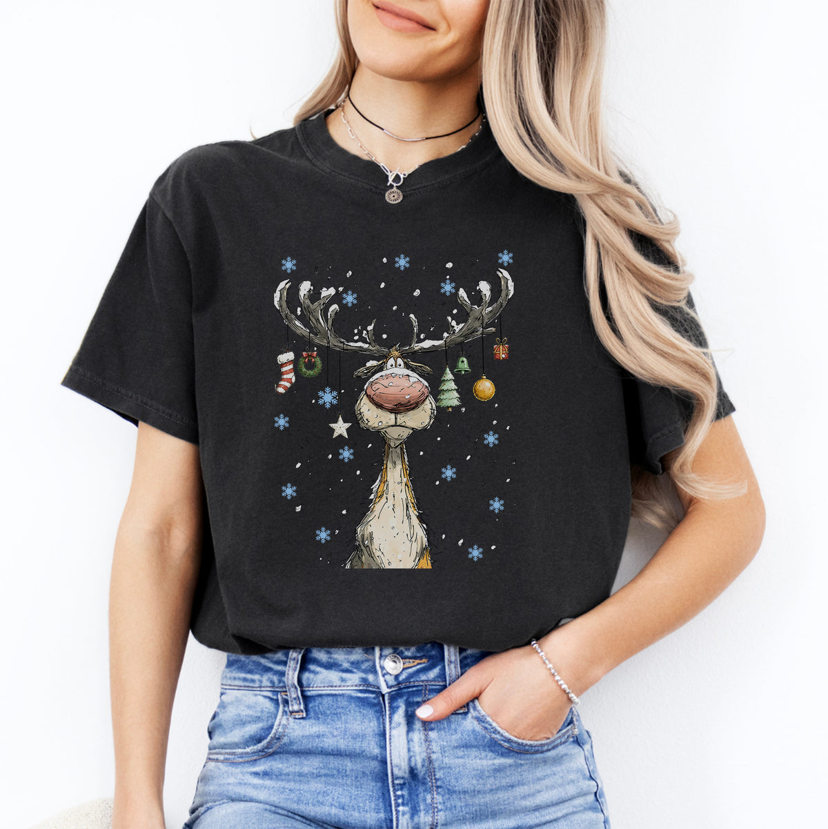 Camiseta navideña de reno adorable