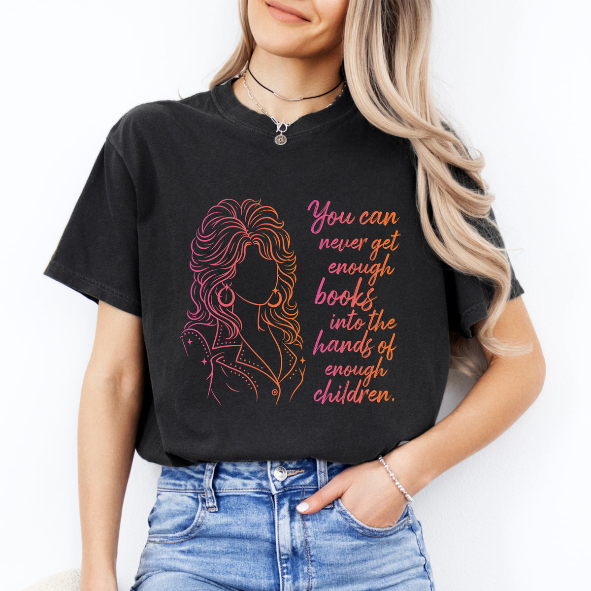 "You Can Never Get Enough Books" – Dolly Literacy Graphic T-Shirt