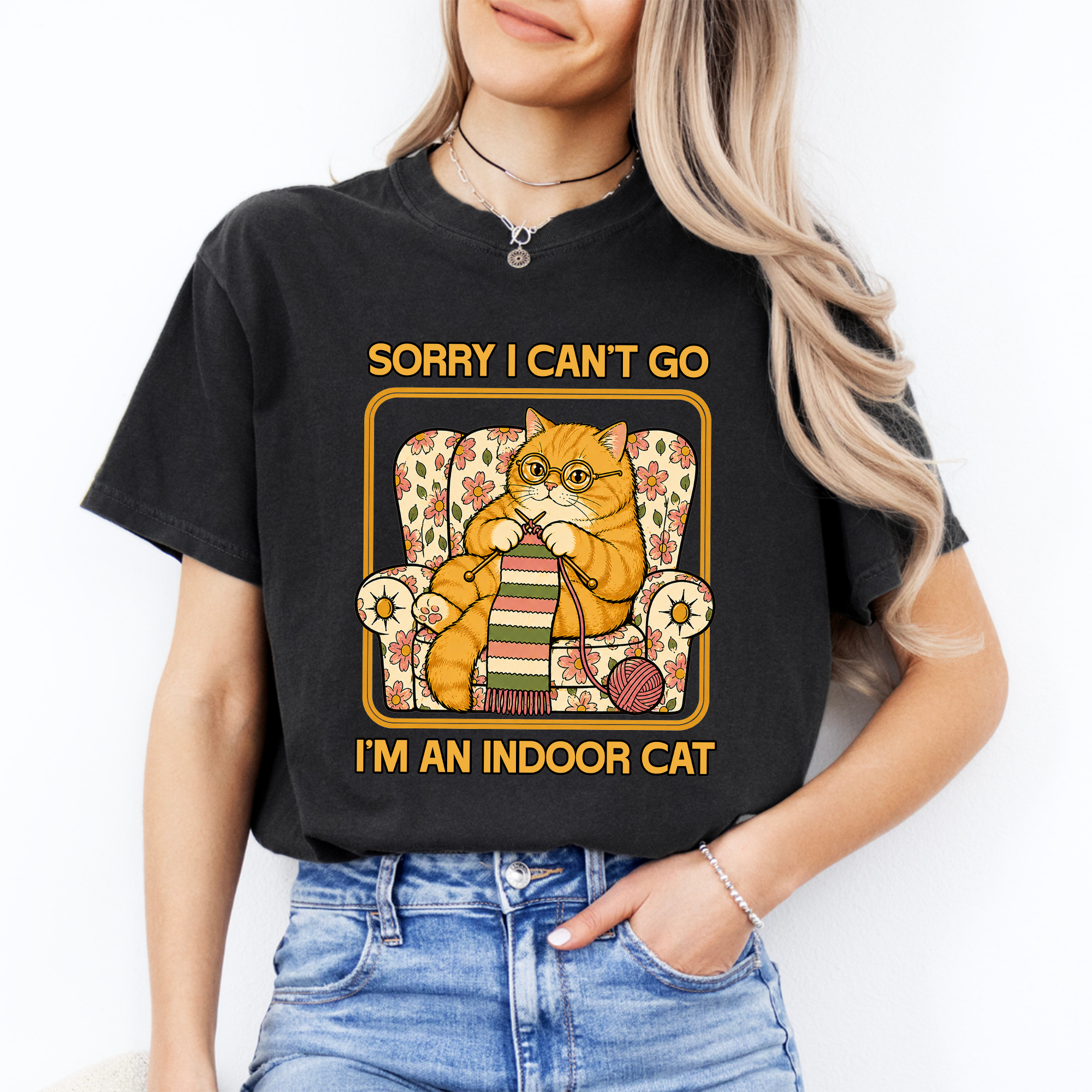 T-shirt « Désolée, je ne peux pas sortir, je suis un chat d’intérieur »