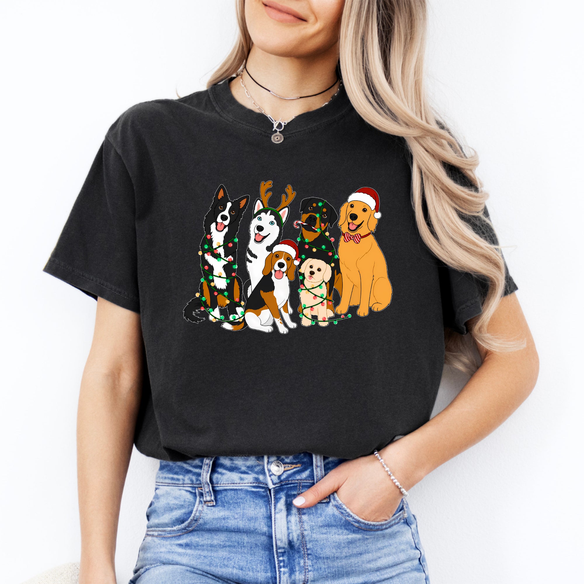 Camiseta de perros navideños adorables