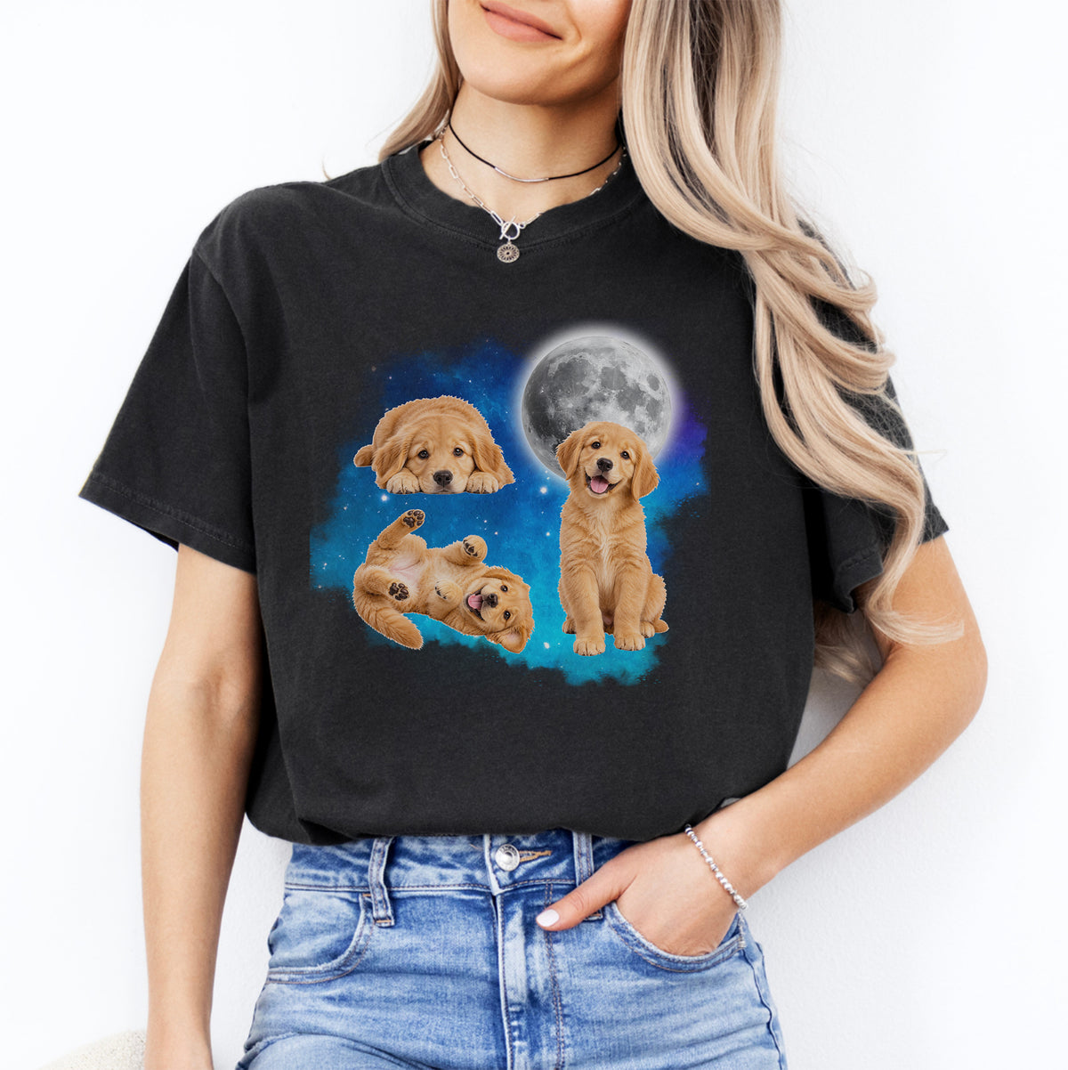 Personalisierbares T-Shirt mit heulendem Haustier zum Mond