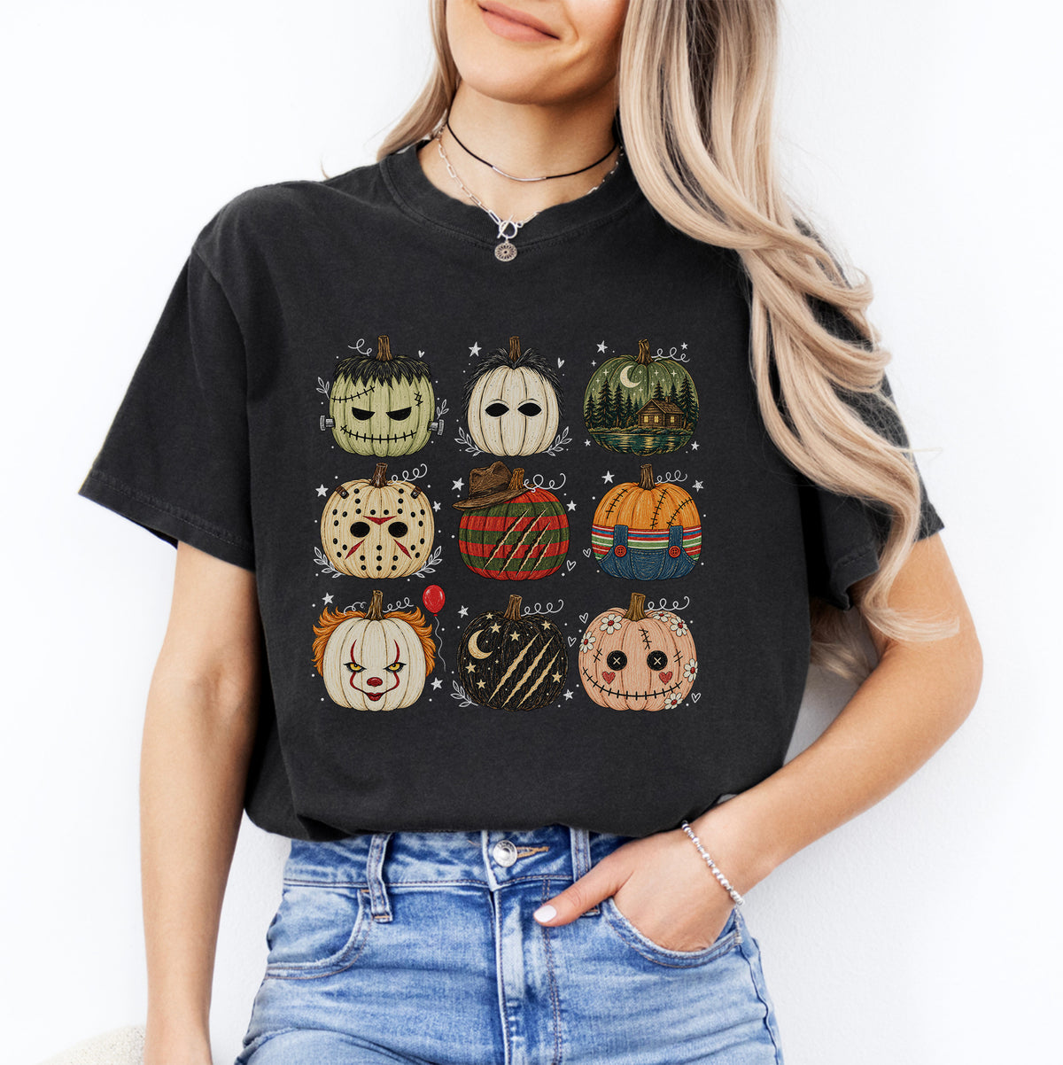 Gruseliges Slasher-T-Shirt mit Filmmotiv – „Horror Character Pumpkin“