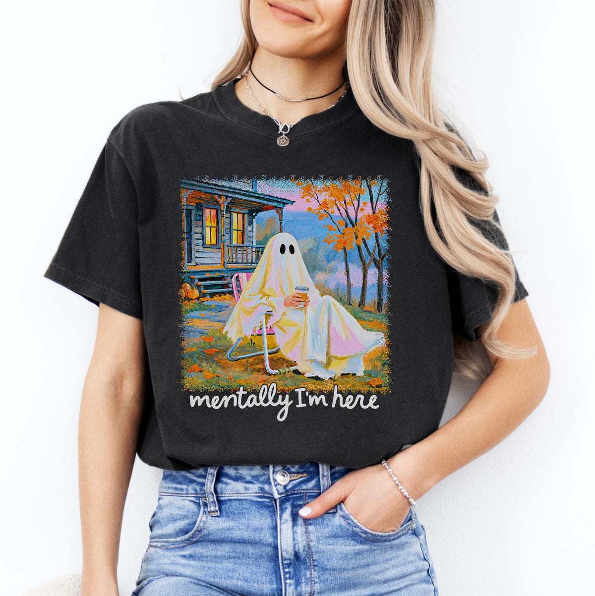 Mentally I am Here Summerween Ghost Tee