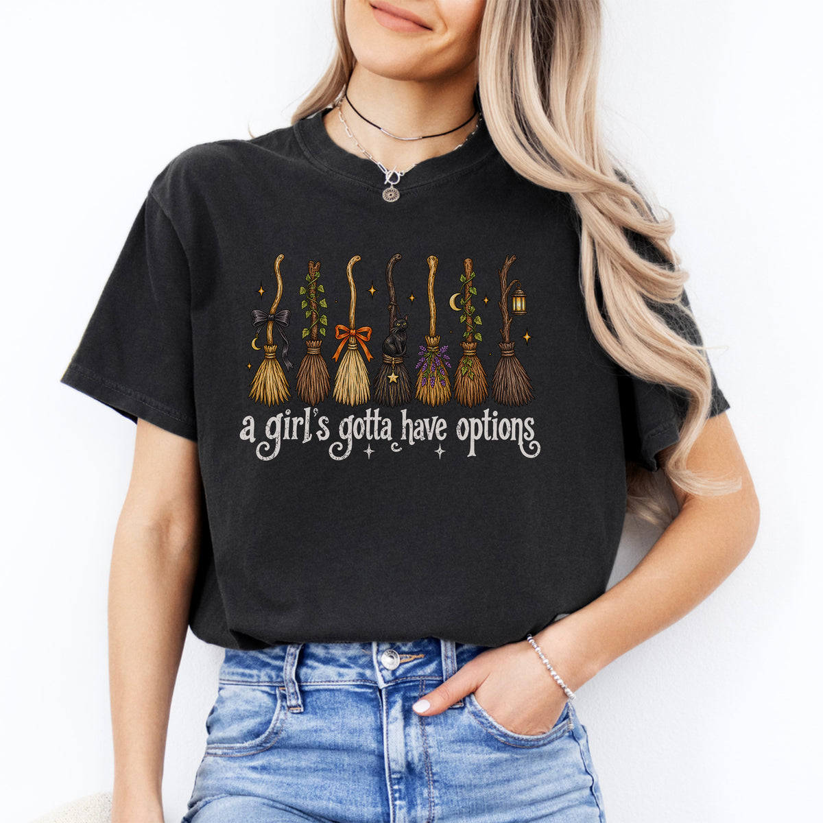 A Girl's Gotta Have Option Witch Broom Halloween Tee